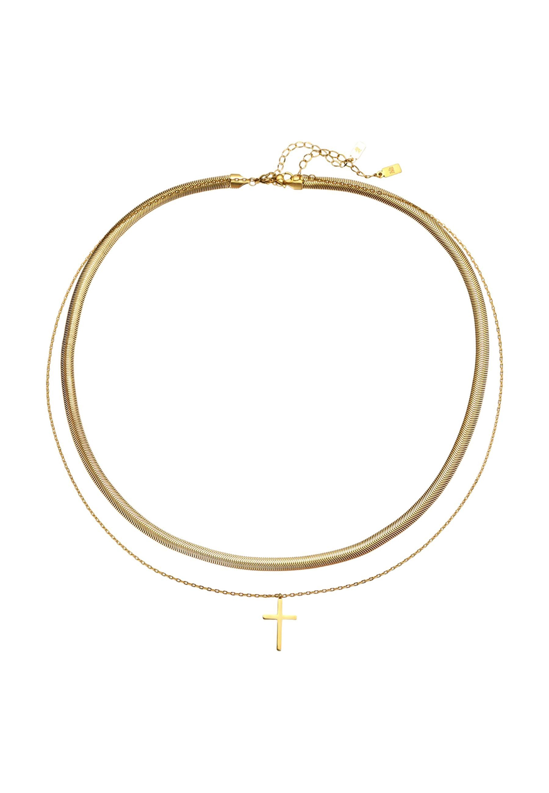 Edelstahlketten-Set mit Kreuz Anhänger & Schlangenkette