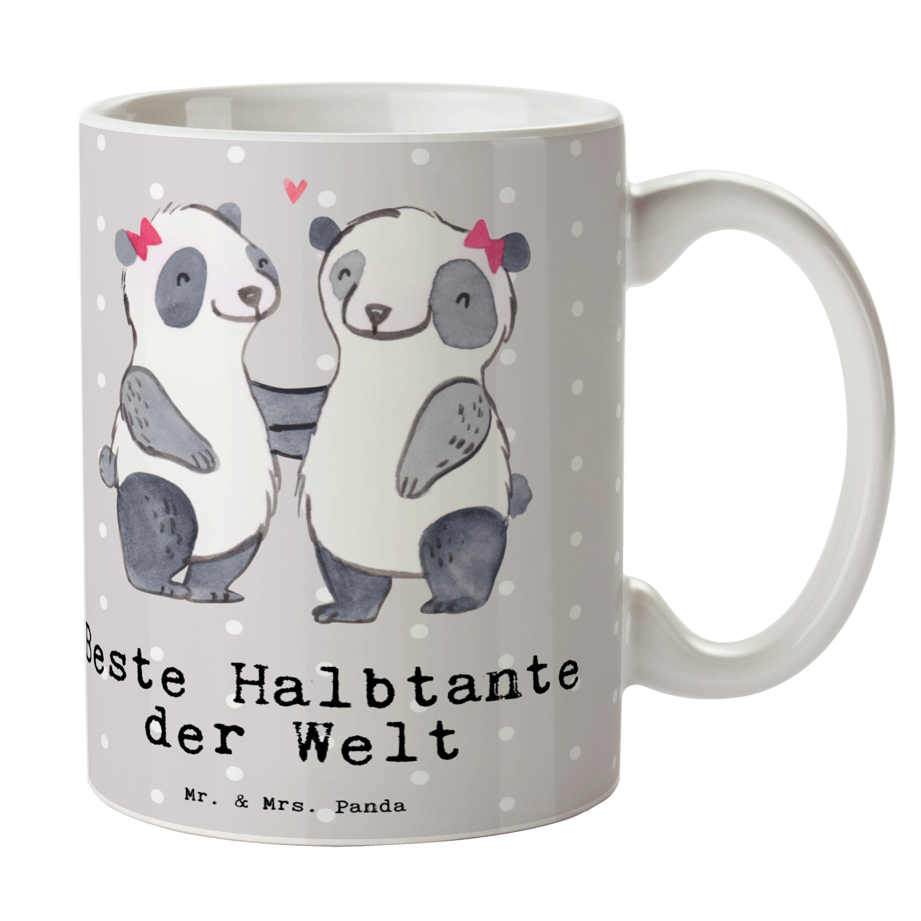 Mr. & Mrs. Panda Tasse Panda Beste Halbtante der Welt - Grau Pastell - Geschenk, Stiefgeschw, Keramik