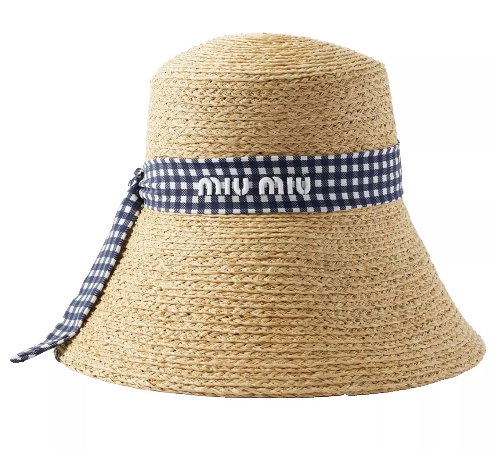 Miu Miu Fischerhut Gingham Fischerhut Hut aus Raffia mit Vichy-Muster günstig online kaufen