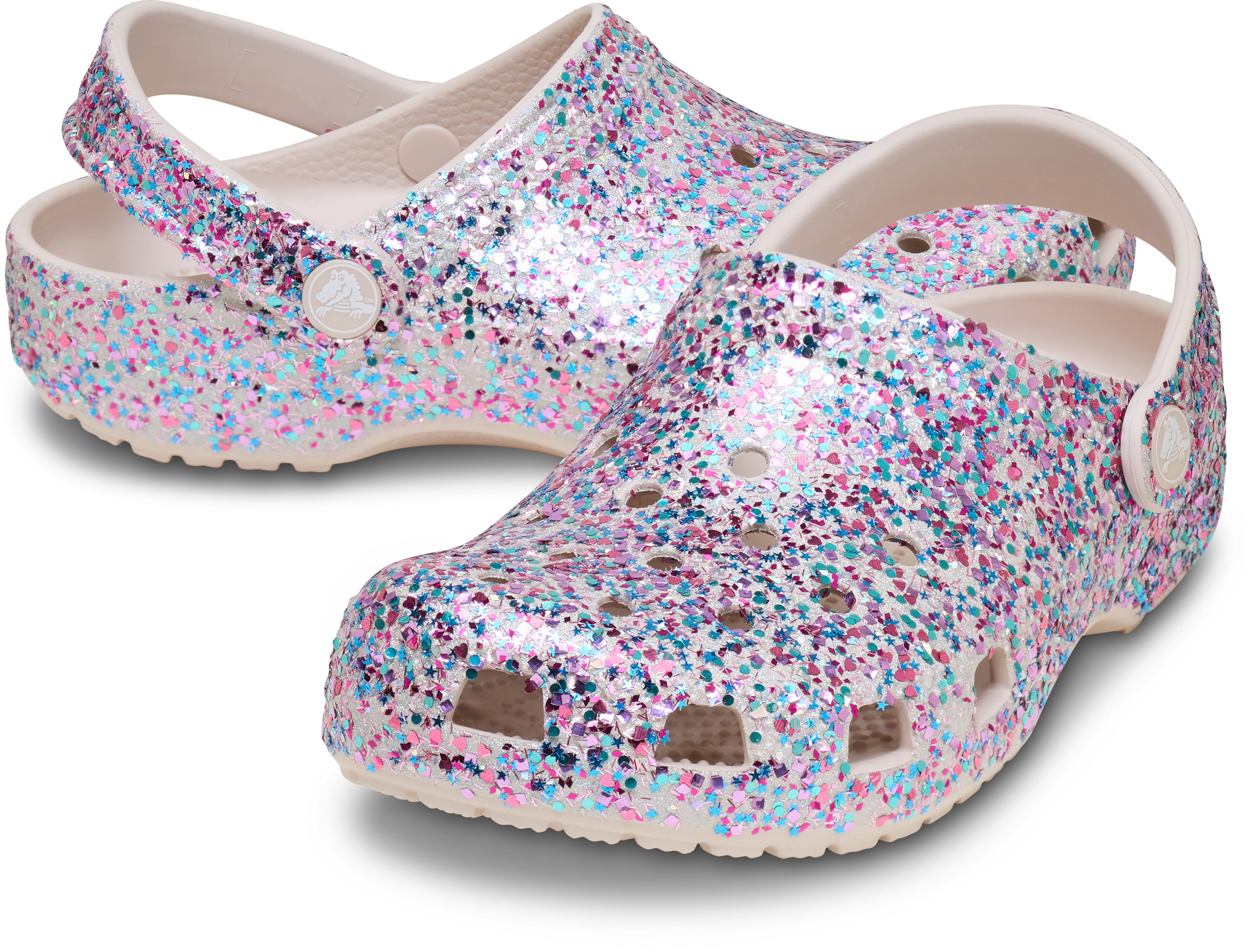 Crocs Classic Fleece Lined Clog K Clog Schlupfschuh, Hausschuh mit schwenkbarem Fersenriemen, Glitter-Optik