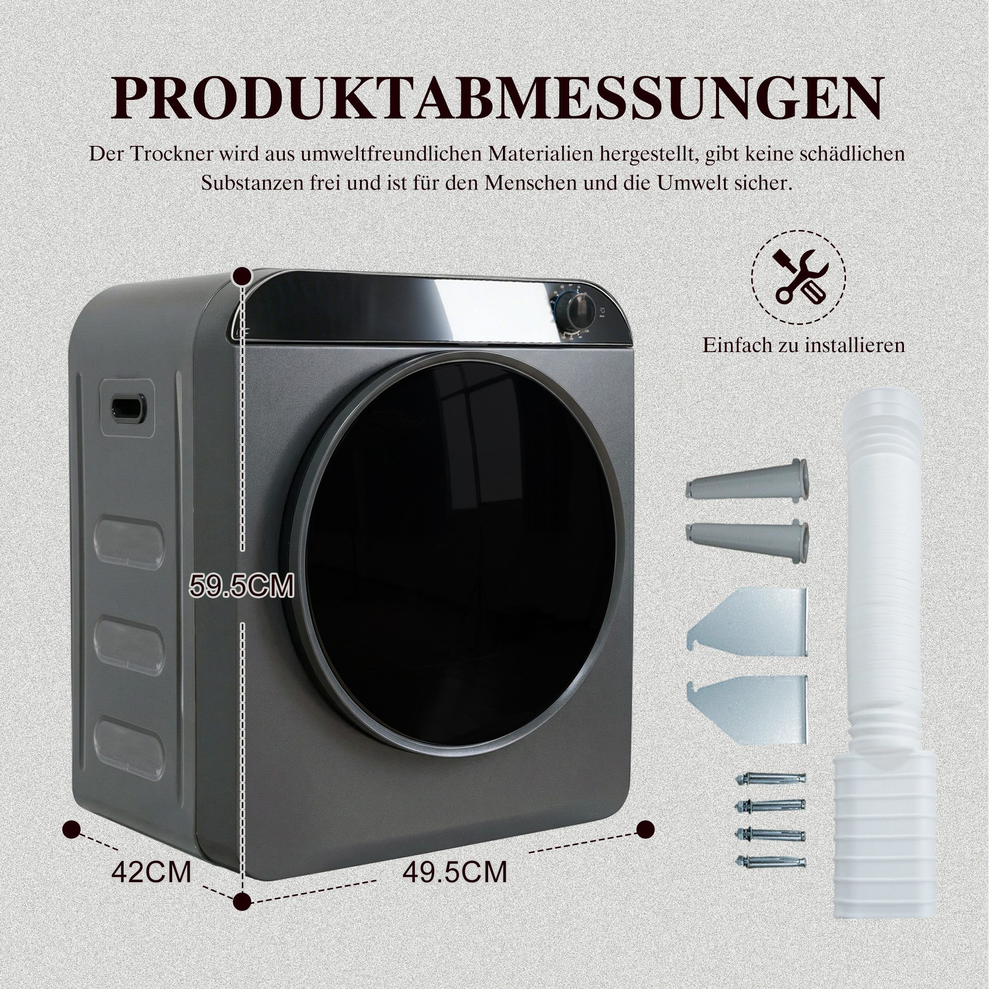 BBG Ablufttrockner Edelstahltrommel, 4 Programme inkl. Kaltluft, stapel- & wandmontierbar GDZ50-306M