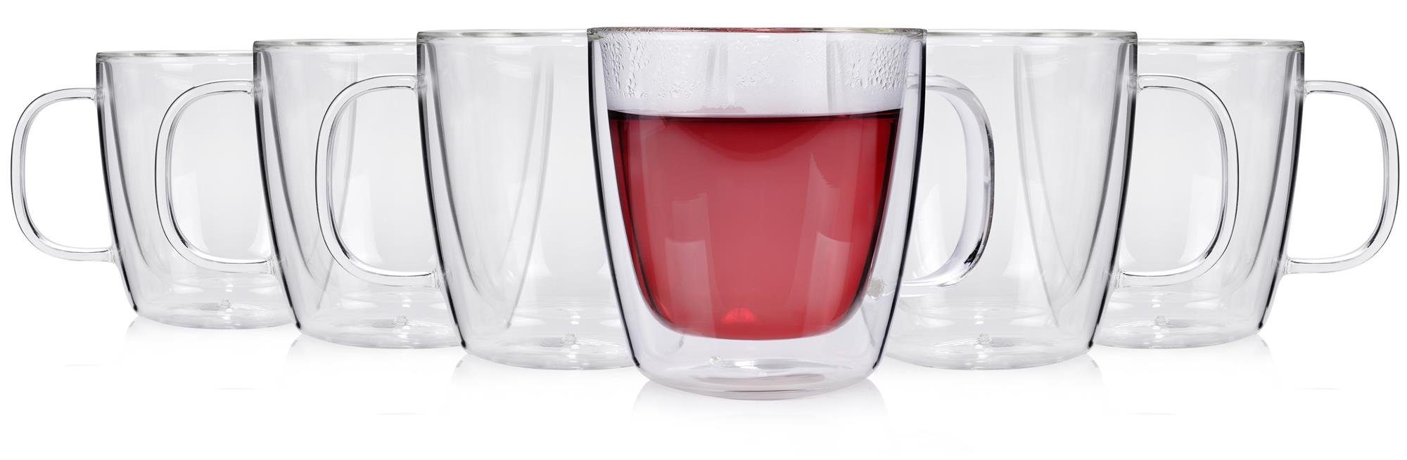 SÄNGER Thermoglas Tee Gläserset doppelwandig mit Henkel, 6-tlg., Glas, 220 ml, spülmaschinengeeignet