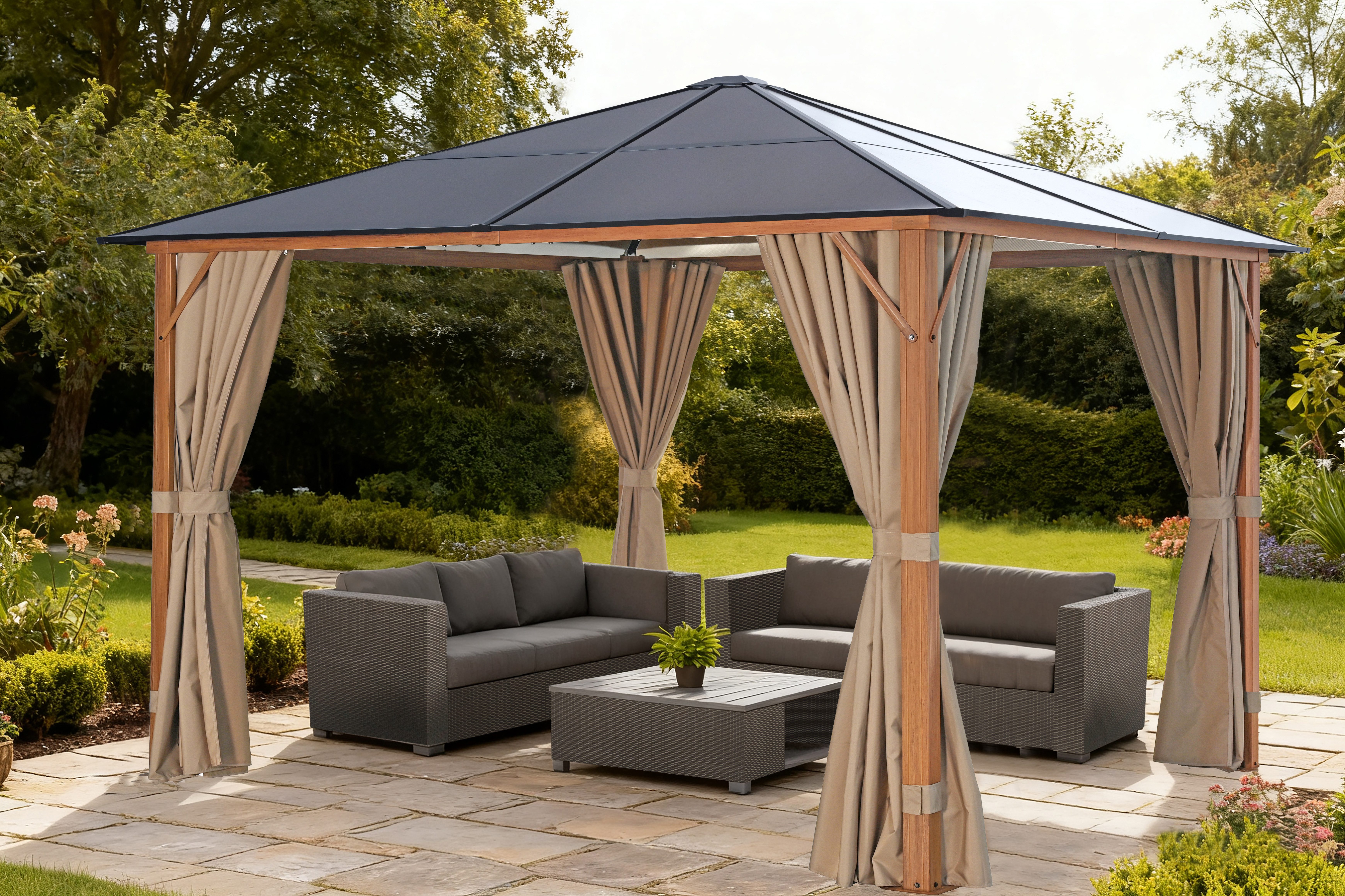 KONIFERA Pavillon Aruba, mit 4 Seitenteilen, Gestell aus Aluminium, Dach aus Polycarbonat-Stegplatten