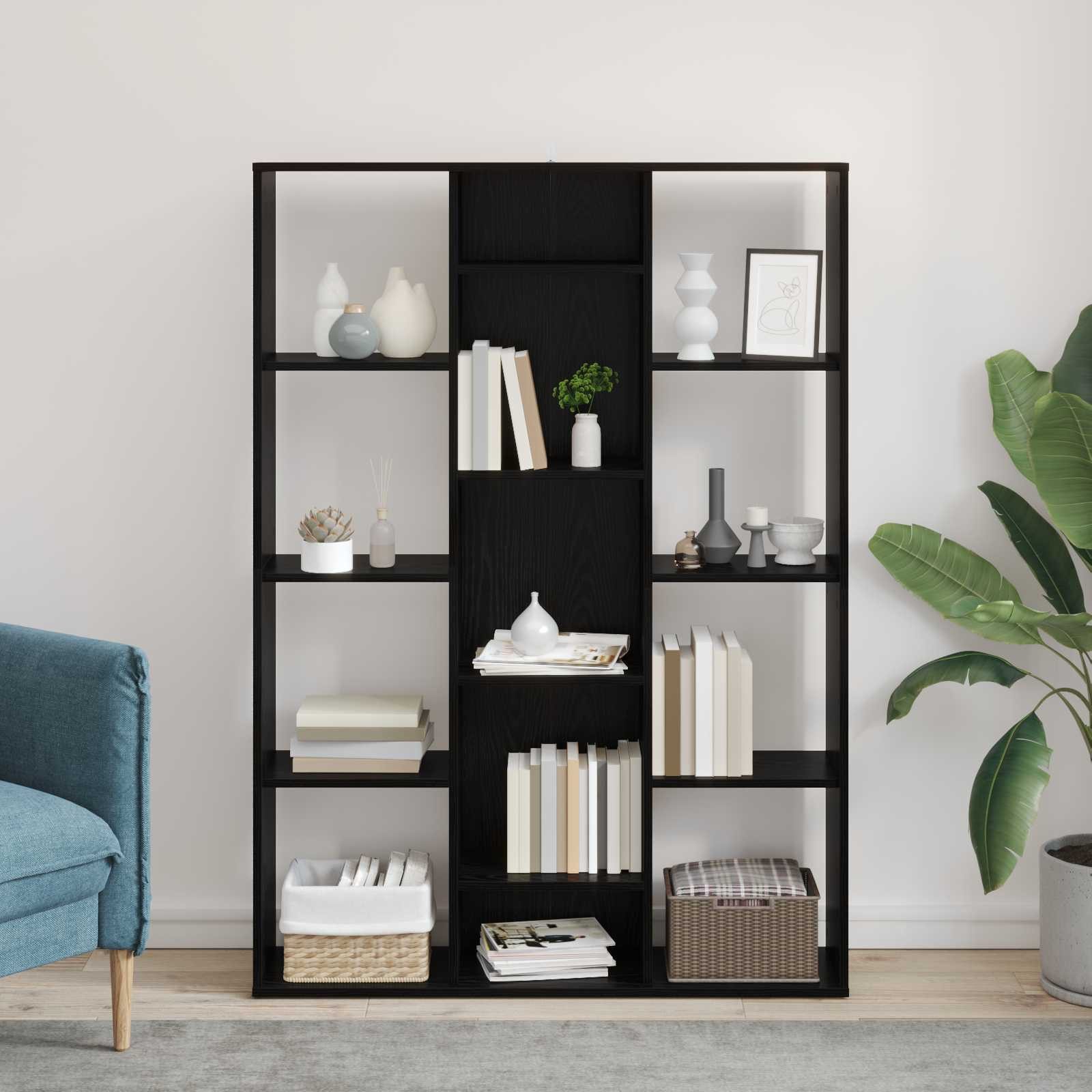 vidaXL Raumteiler Raumteiler Schwarz Eichen-Optik 100 x 24 x 140 cm Holzwerkstoff, 1-tlg. – Bild 4 von 5
