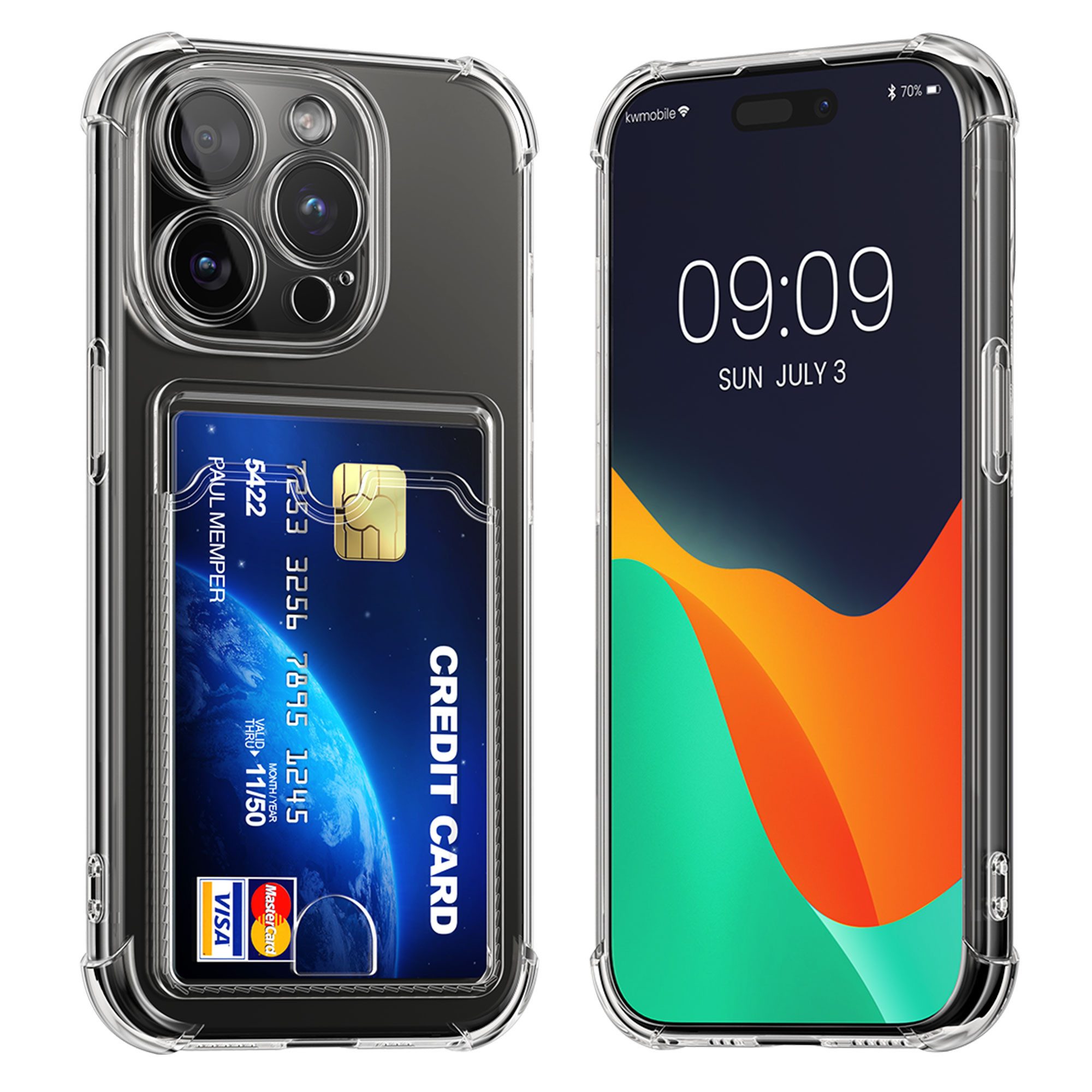 kwmobile Smartphone-Hülle Hülle mit Kartenfach für Apple iPhone 15 Pro, Handyhülle iPhone 15 Pro mit Kartenfach Soft Case