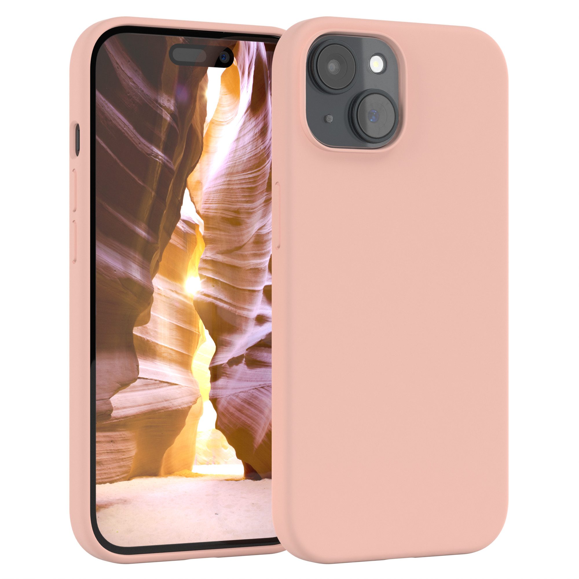 EAZY CASE Handyhülle Premium Silikon Case für Apple iPhone 15 6,1 Zoll, Silikon Schutzhülle mit Kameraschutz kratzfest Cover Rosa