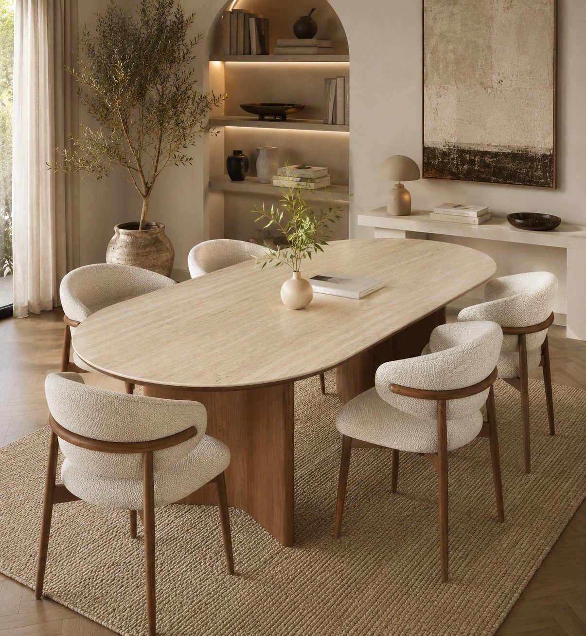 Vintagehaus Esstisch Travertin Keramik Tivoli Mangoholz Esche 180/200