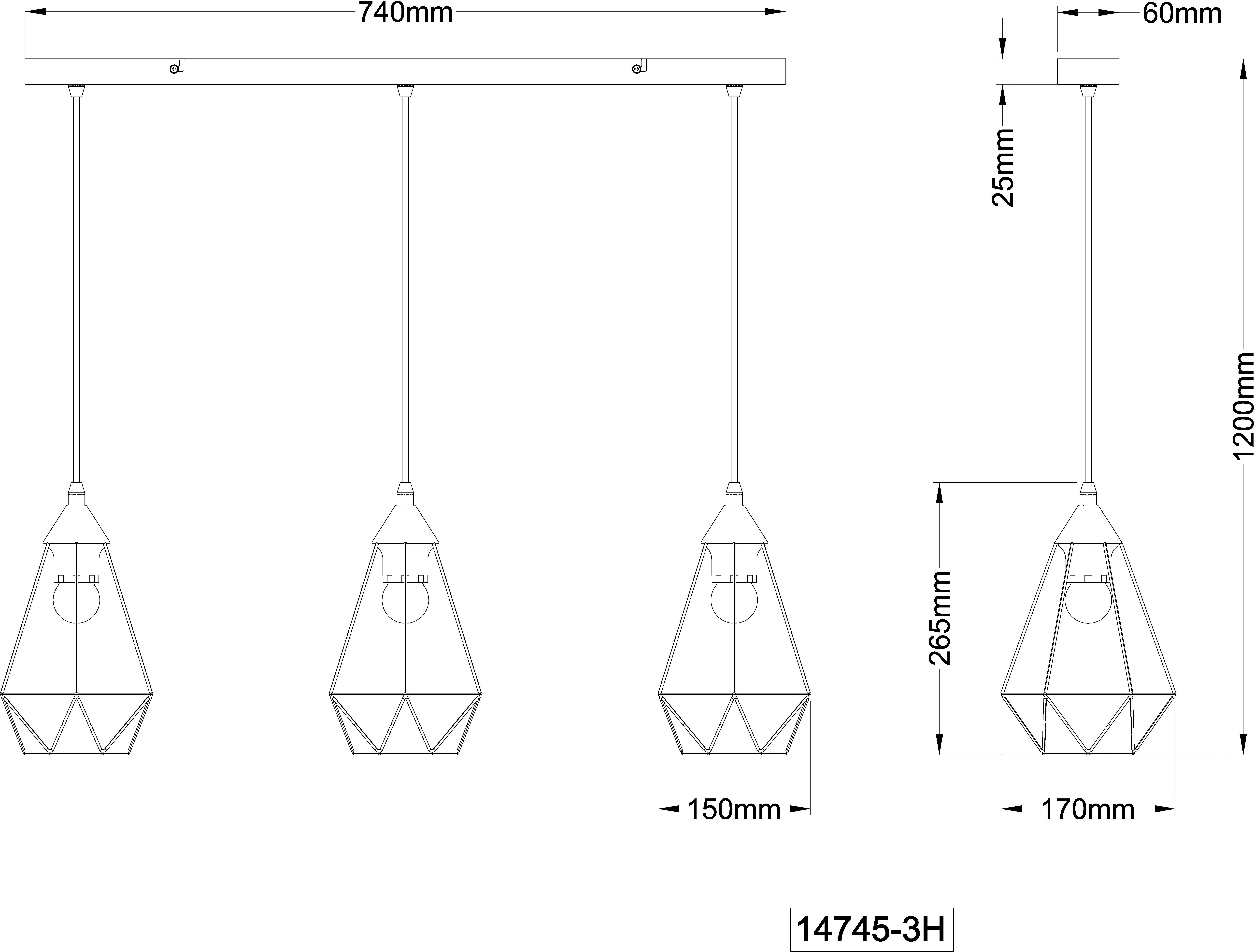 GLOBO LIGHTING Hängeleuchte ZACHARY, ohne Leuchtmittel, Hängelampe/Pendelleuchte/Esszimmer/Wohnzimmer/Esstisch