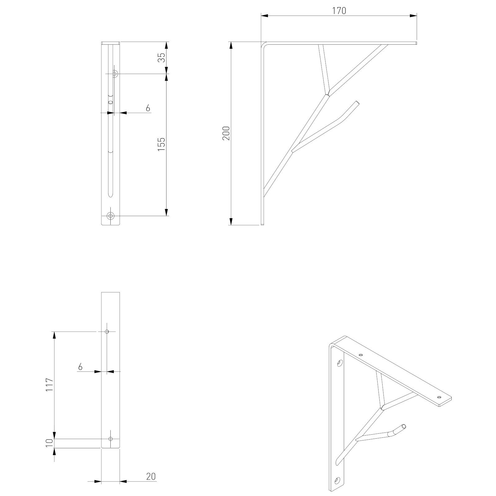 SO-TECH® Möbelbeschlag Regalkonsole RK13 schwarz kg für St), Tragkraft Paar: Regalwinkel Holzplatten Stahl 20 (1 je