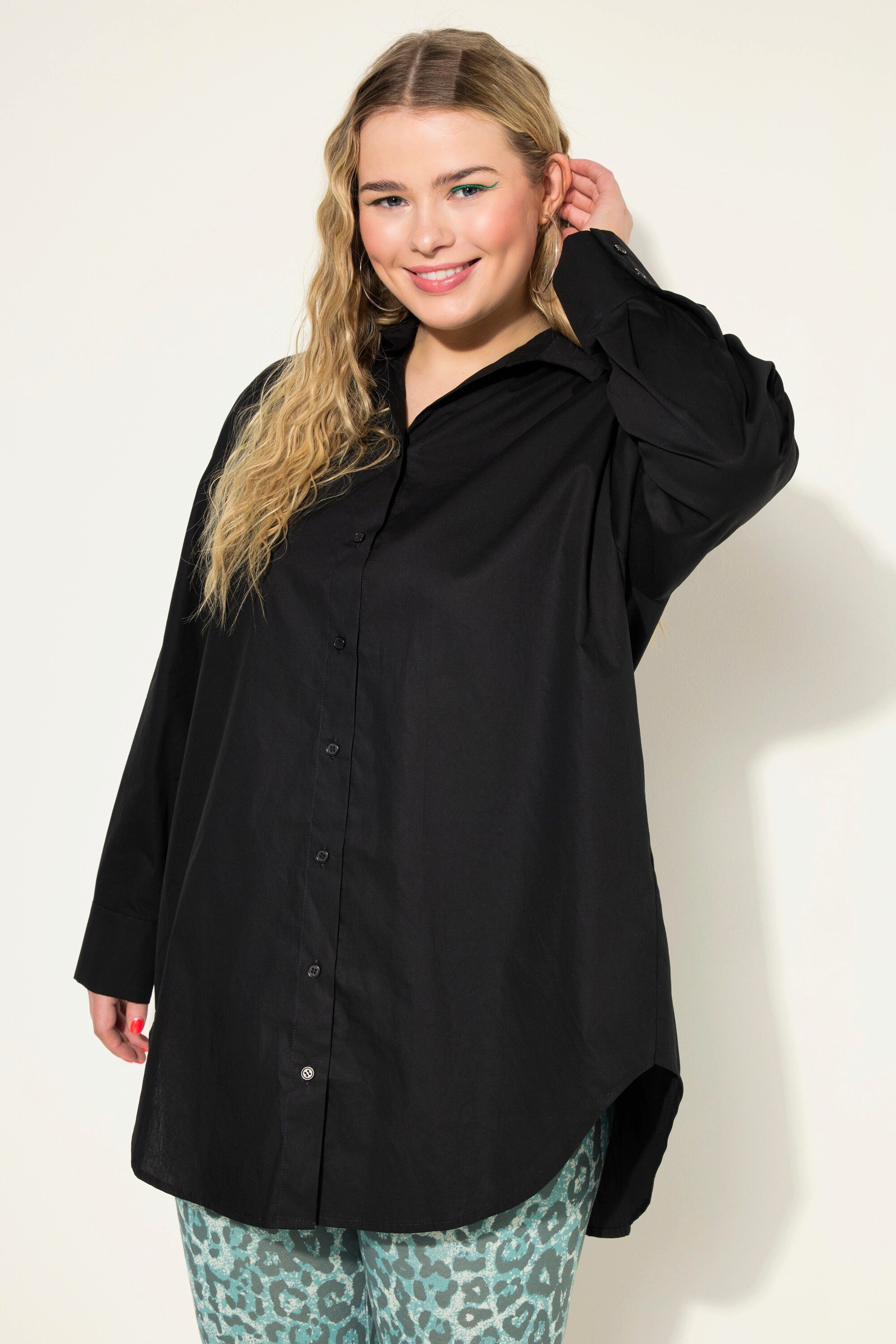 Hemdbluse Bluse oversized Rücken-Knopfleiste Langarm