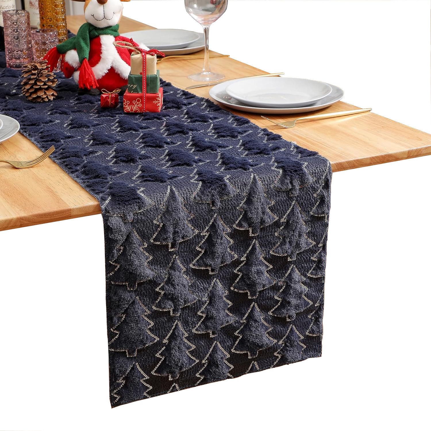 Kaket Tischläufer Weihnachten, Plüsch Gold Pailletten Glitzer Deko, Tischläufer Weihnachten 183 cm