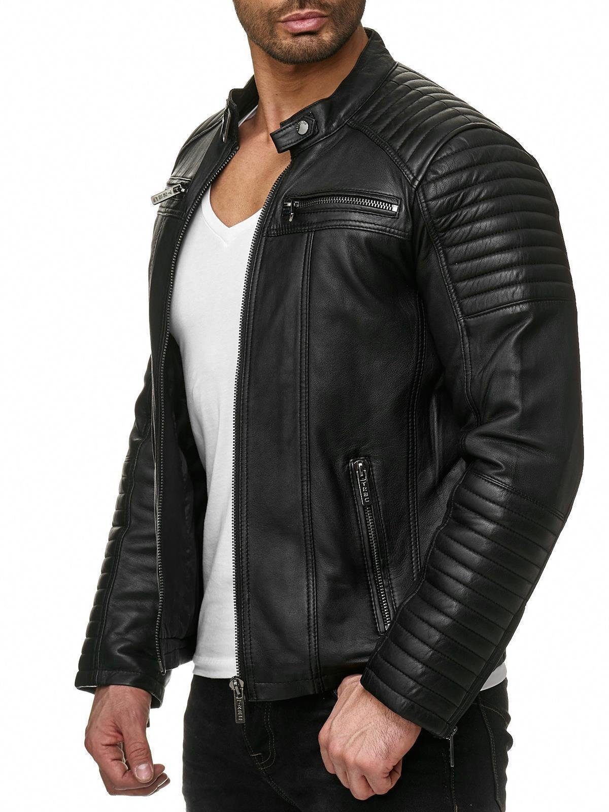 RedBridge Lederimitatjacke Bikerjacke Kunstleder gesteppt Schwarz aus