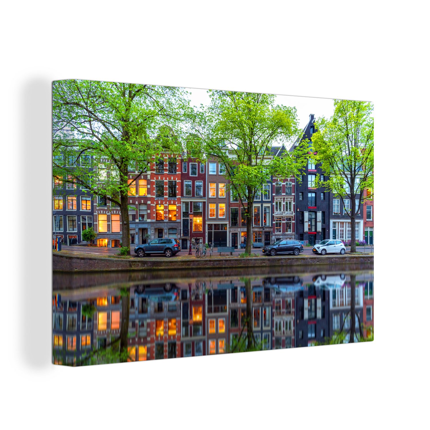 Wandbild Aufhängefertig, Amsterdam Wanddeko, Leinwandbilder, Grachtenhäuser, St), 30x20 Leinwandbild OneMillionCanvasses® - (1 cm - Wasser