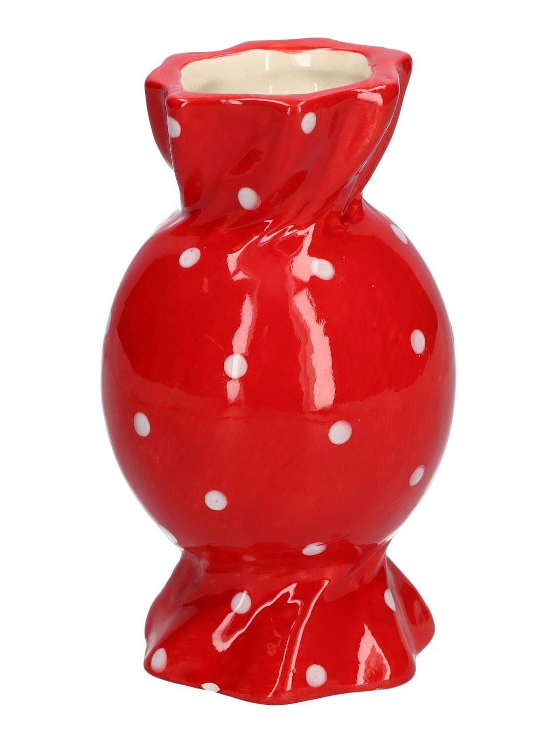 INNA-Glas Dekovase Bauchige Vase für einzelne Blume Amiel aus Keramik, mit Punkten, ro
