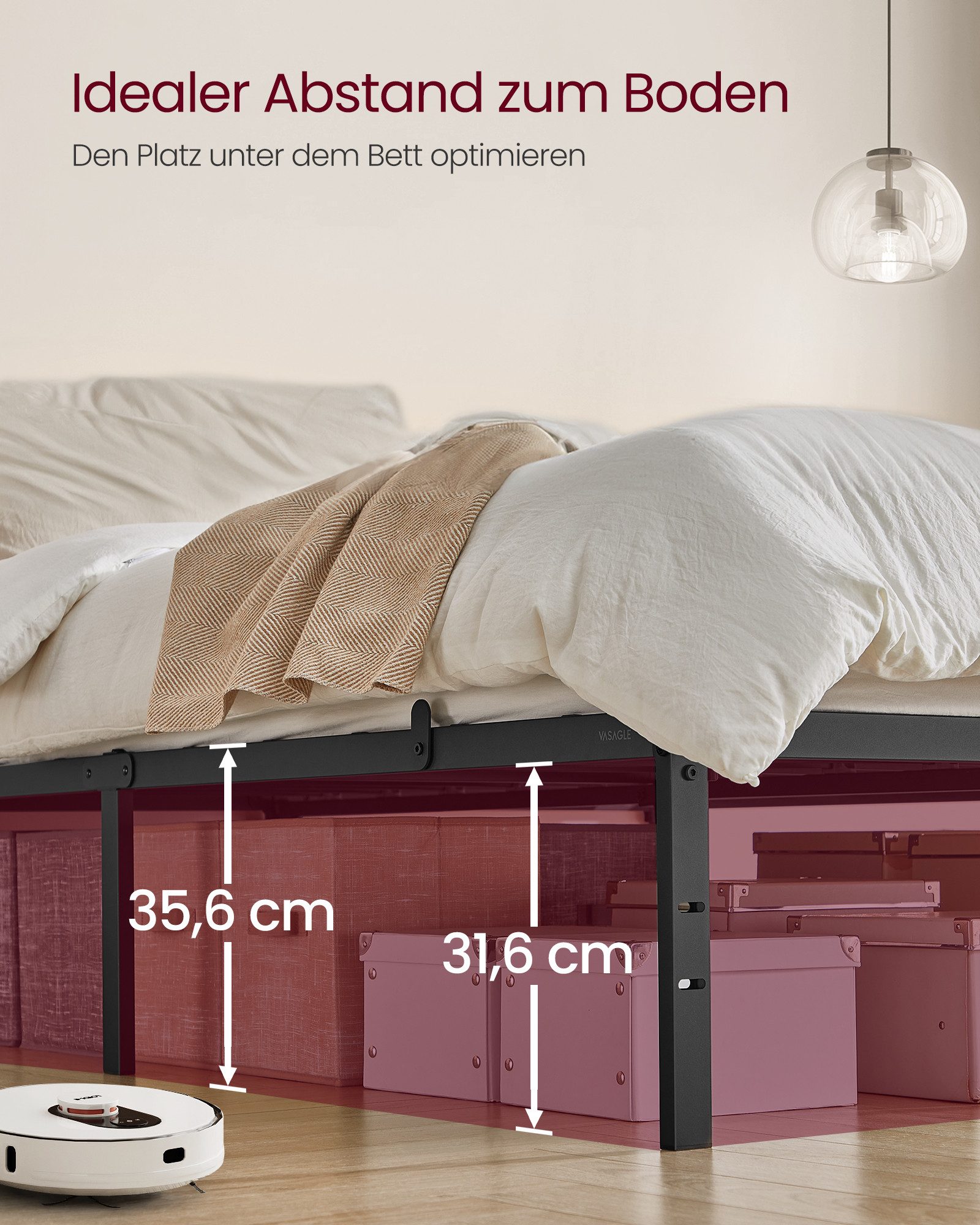 VASAGLE Bettgestell Doppelbettgestell Metallbett (140 x 200 cm, 35.6 cm H, geräuscharm), 140 x 200 cm, einfacher Aufbau, modern, Bett, Bettrahmen, Gästebett – Bild 5 von 5