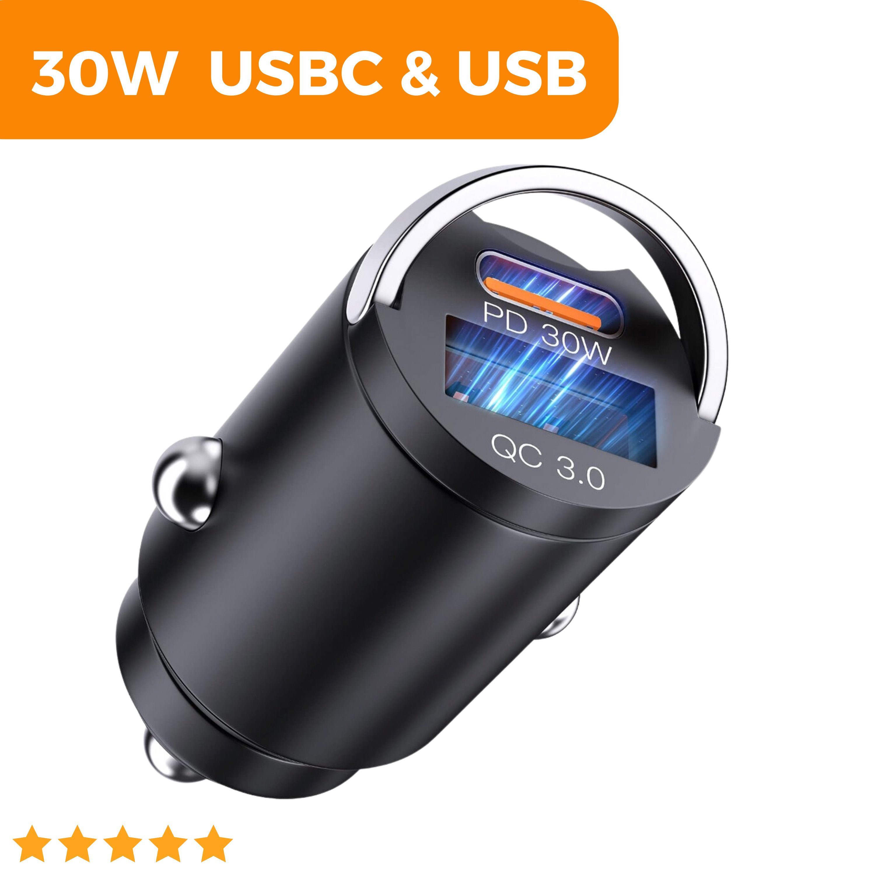 Shopbrothers Auto Schnellladegerät 30W KFZ Zigarettenanzünder KFZ-Adapter USB-C Smartphone-Ladegerät (1-tlg., 2 Port Ladegerät für das Auto)