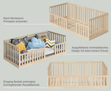 Bellabino Kinderbett Cuvo (Bodenbett 90x200 cm, inkl. Lattenrost), Montessori Bett, natur, aus Kiefer Massivholz