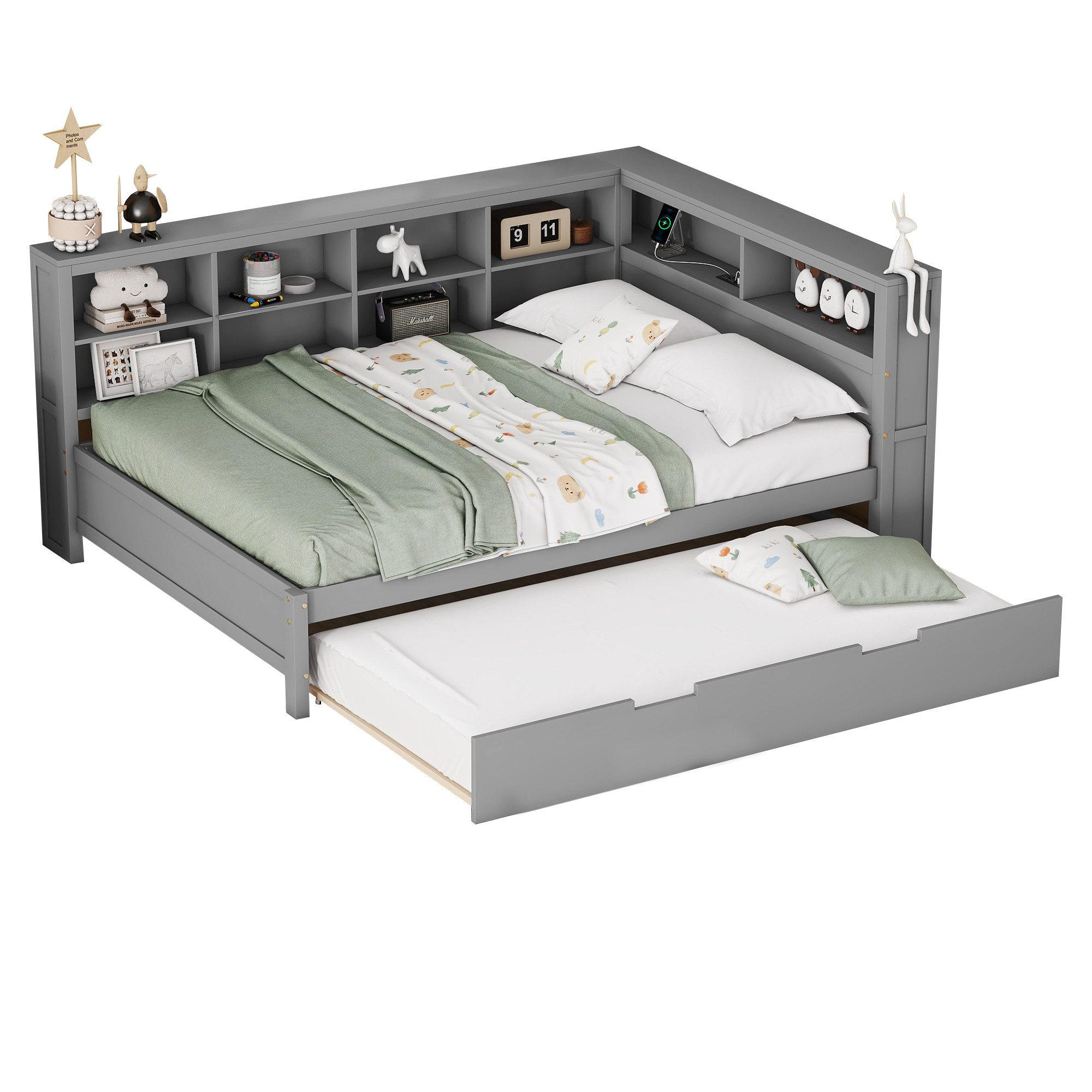 OKWISH Kinderbett Schlafsofa Funktionsbett Stauraumbett (mit Ausziehbett 90 günstig online kaufen