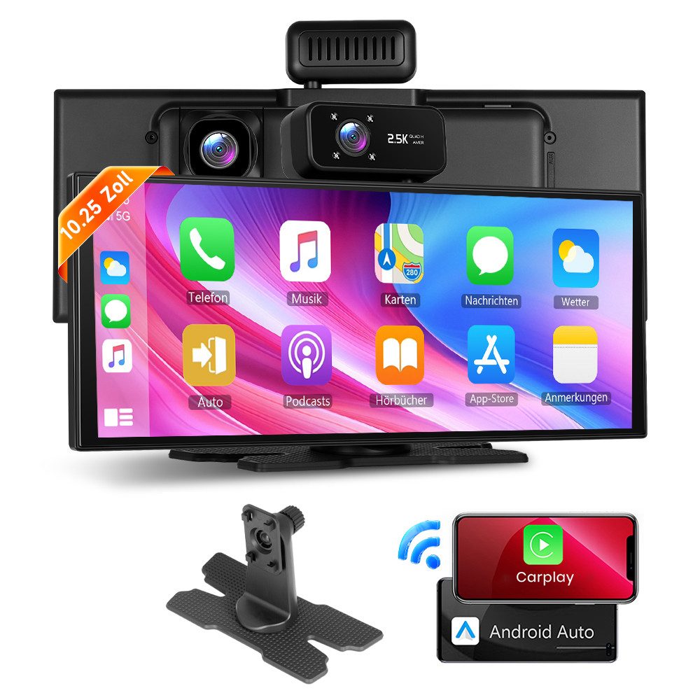Hikity 10,25" HD Touchscreen mit Wireless CarPlay & 4K-Kameras Navigationsgerät