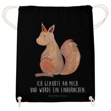 Mr. & Mrs. Panda Sporttasche Einhorn Glauben - Schwarz - Geschenk, Beutel, Einhörner, Eichhörnchen (1-tlg), Weiche Kordel