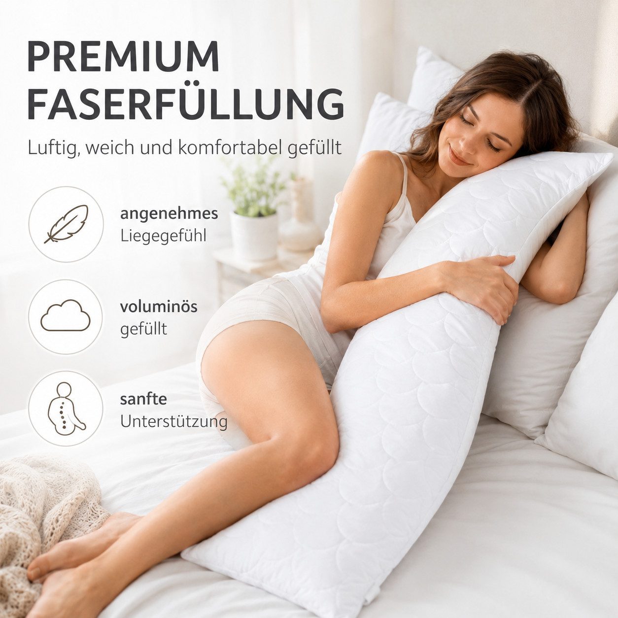 SEI Design Seitenschläferkissen 40x130 cm WELLE - in natürlicher S-Form, 1 Stück, 1-tlg., Schwangerschaftskissen Stillkissen – Bild 3 von 5