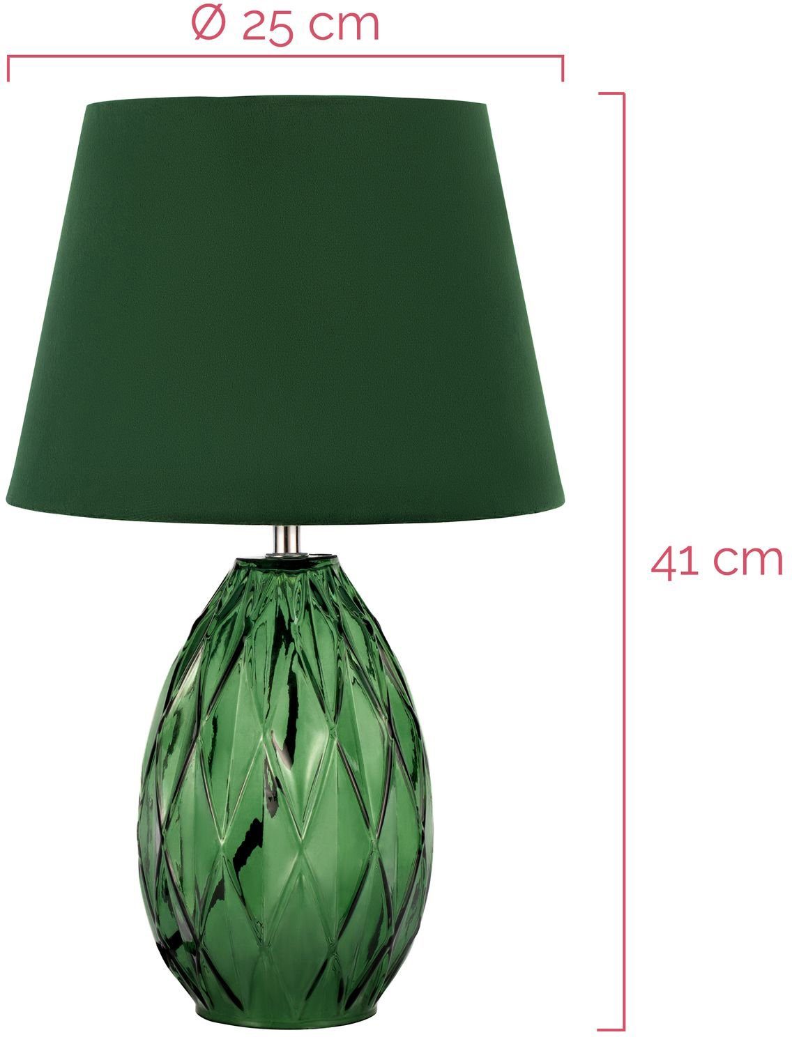 Pauleen Velvet Samt max40W Grün, 230V, E14, ohne Tischleuchte Glas, Leuchtmittel, Crystal