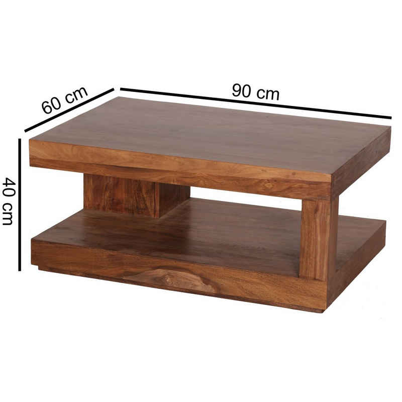 FINEBUY Couchtisch »SuVa1179_1«, Couchtisch Massiv-Holz 90 cm Design Wohnzimmer-Tisch dunkel-braun Landhaus-Stil Beistelltisch