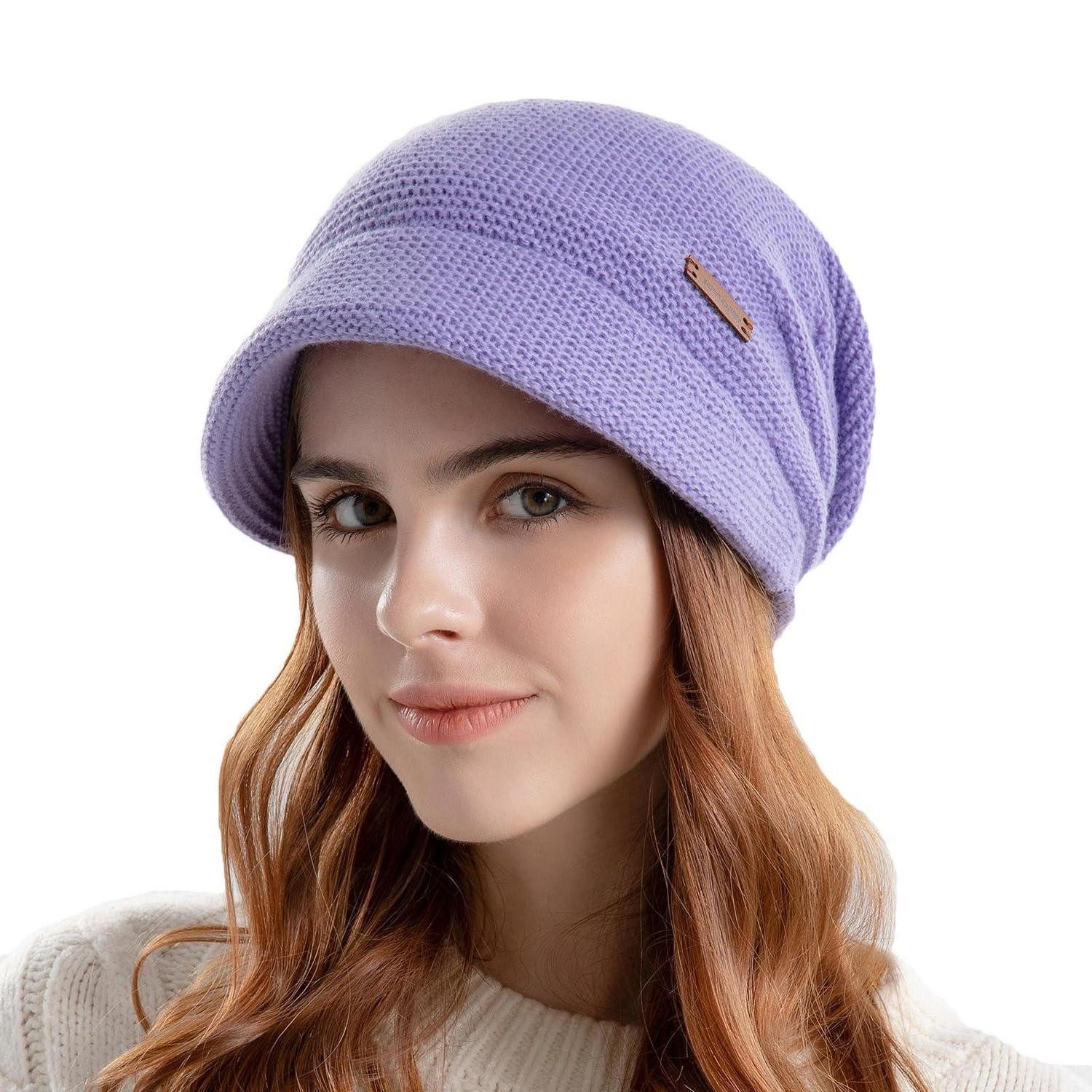 LuxusKollektion Baskenmütze Strickmütze Damen mit Visier Z-Purple (1-St)