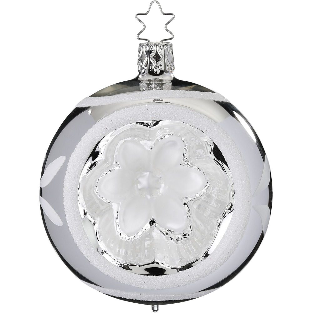 INGEGLAS® Weihnachtsbaumkugel Reflexkugel Blume silber (1 St