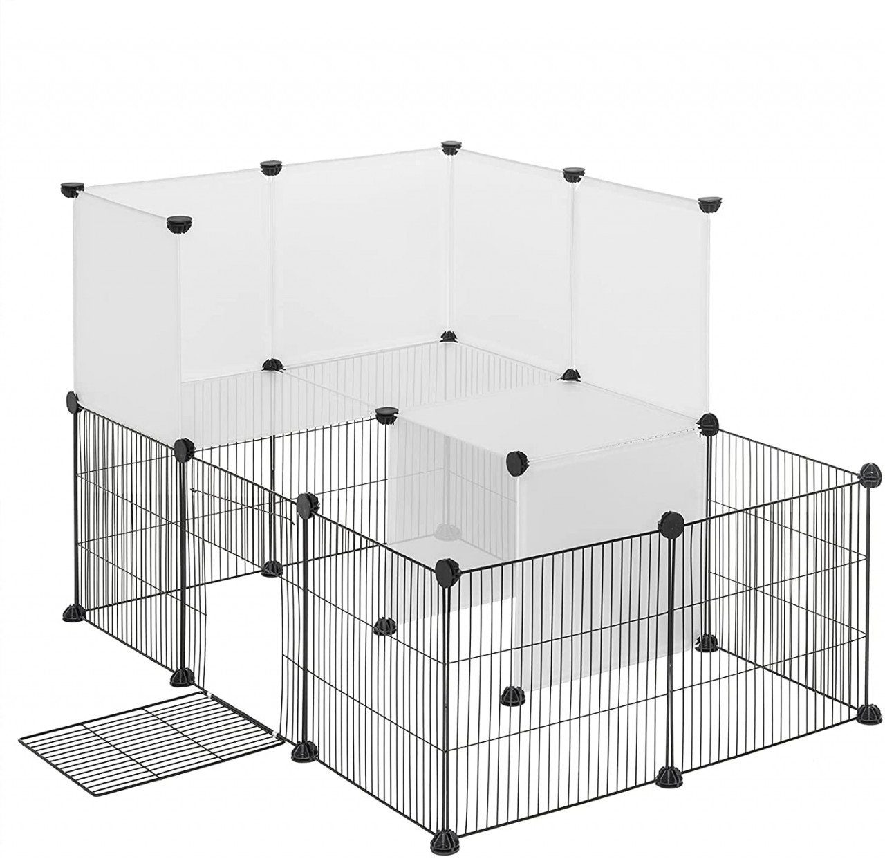 EUGAD Kleintierkäfig, mit Tür Doppelstöckig DIY 20 Platten Grau 107x72x72cm