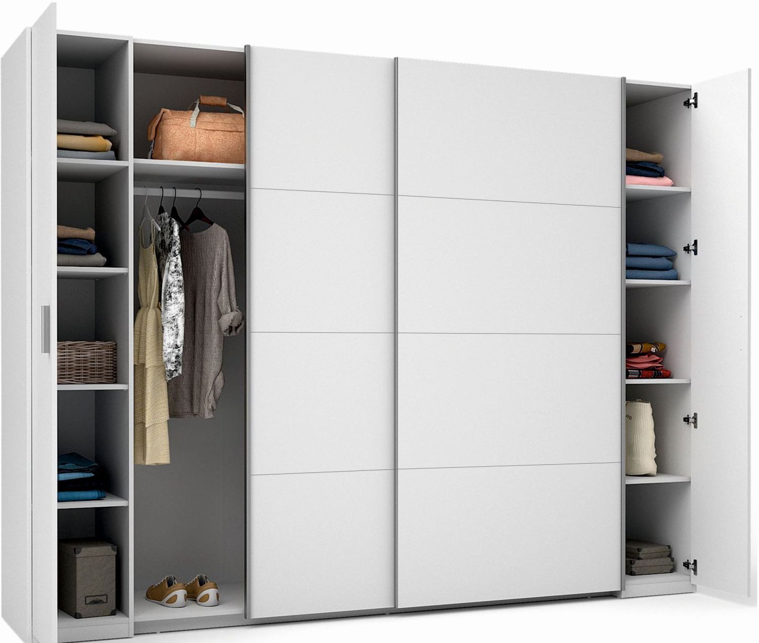 Lukas Möbel Kleiderschrank Kleiderschrank Store 270 cm 4-türig weiß Schubladen wählbar Schubladen