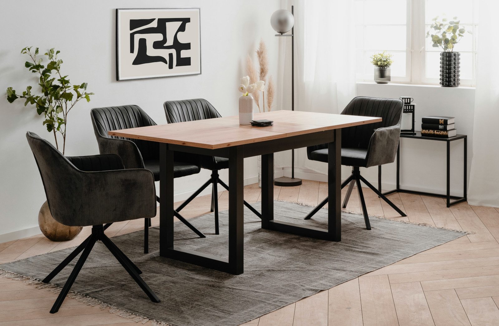 Furn.Design Esstisch Malta (Küchentisch in Anthrazit und Eiche Artisan, ausziehbar 120 - 160 cm), bis zu 6 Personen – Bild 2 von 5