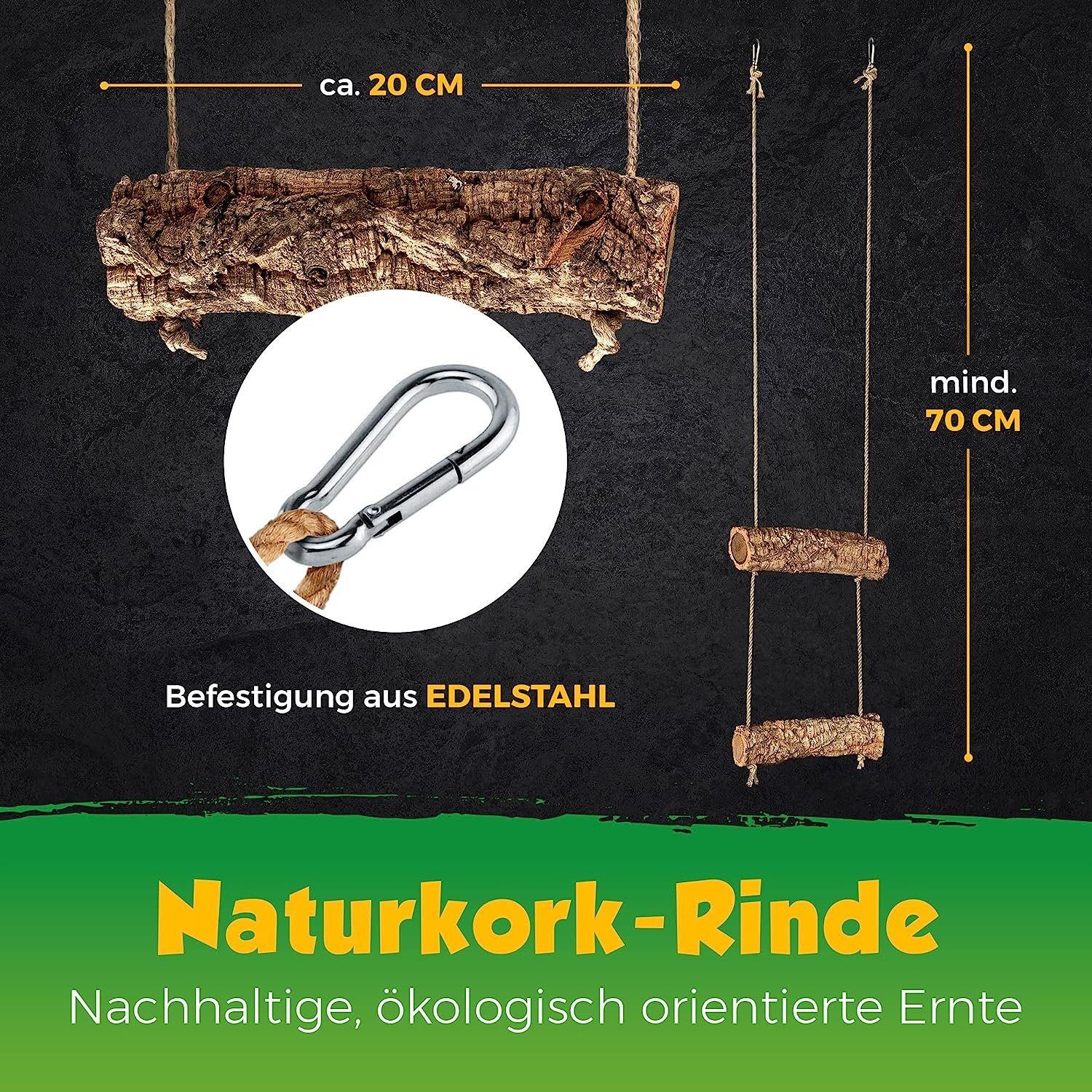Kork-Deko.de Vogelspielplatz Mobile aus zwei Korkästen - Zum Sitzen, Spielen, Anknabbern