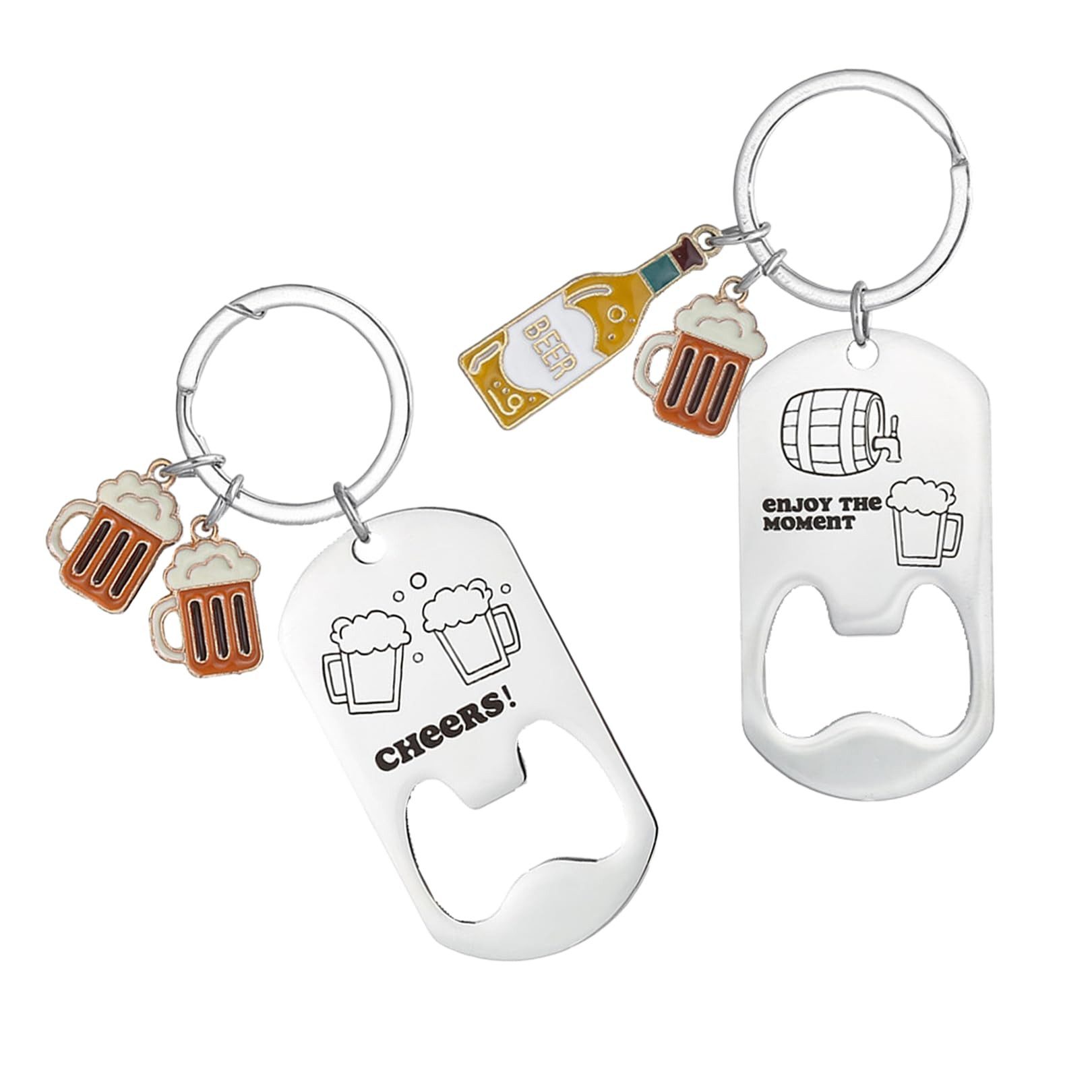 FOUORTUNATE-BEE Schlüsselanhänger 2er Schlüsselanhänger Flaschenöffner Bier Motiv Anhänger Set, Für Vater Freunde Geschenk Party Alltag Schlüsselbund Zubehör