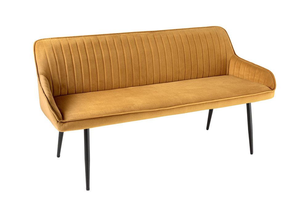 riess-ambiente Sitzbank TURIN 160cm senfgelb/schwarz – Samt, Metallbeine, mit Armlehne (Einzelartikel, 1-St), mit Ziersteppung & Sitzkomfort – ideal für Ess- od – Bild 2 von 5