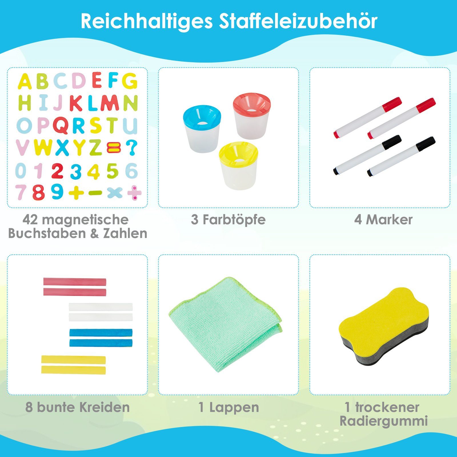COSTWAY Standtafel Kinder Staffelei, höhenverstellbar mit 60 Zubehör günstig online kaufen
