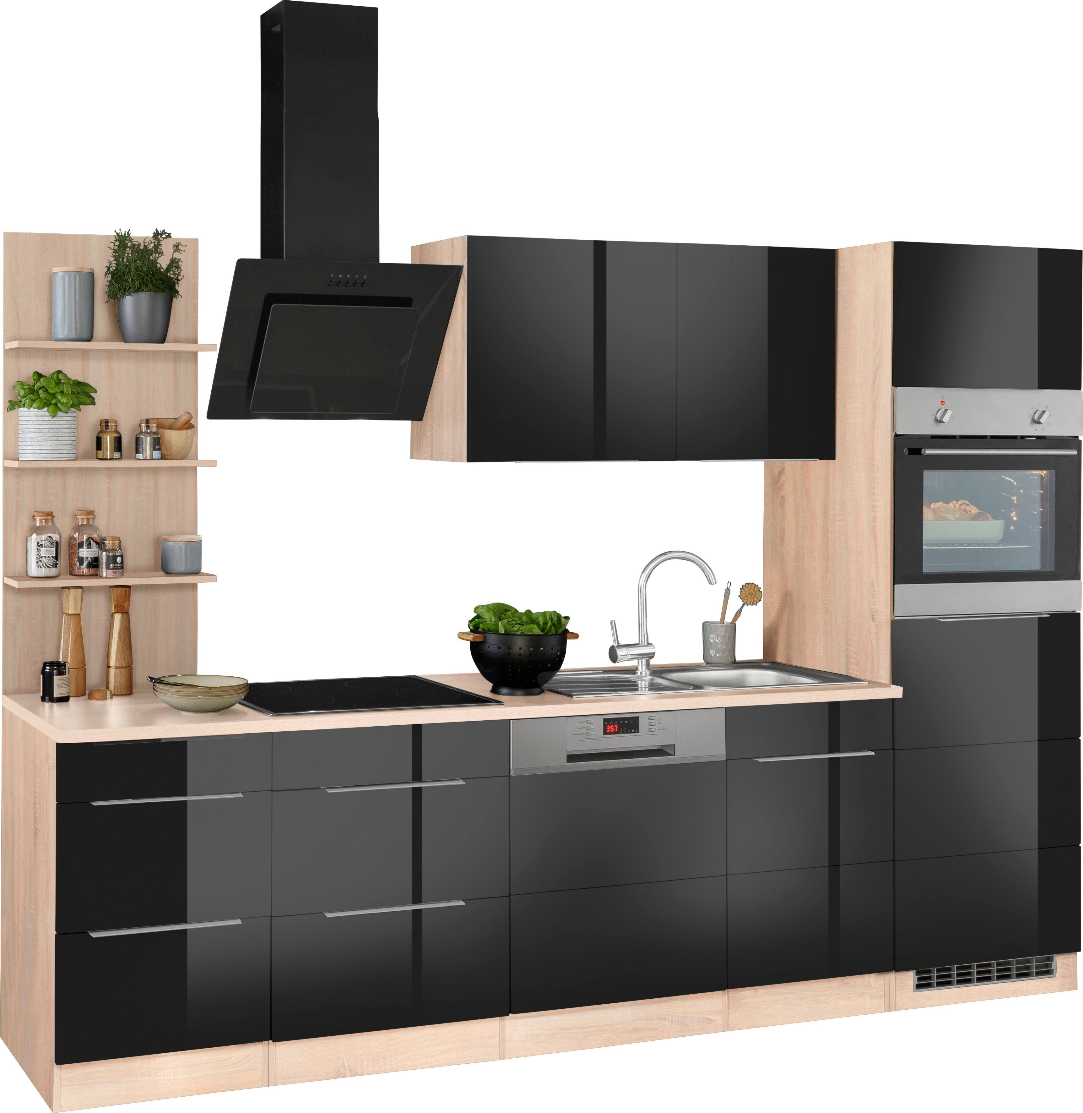 KOCHSTATION Küchenzeile KS-Brindisi Breite 280 cm, wahlweise mit E-Geräten und Induktion, mit MDF-Fronten und Regal