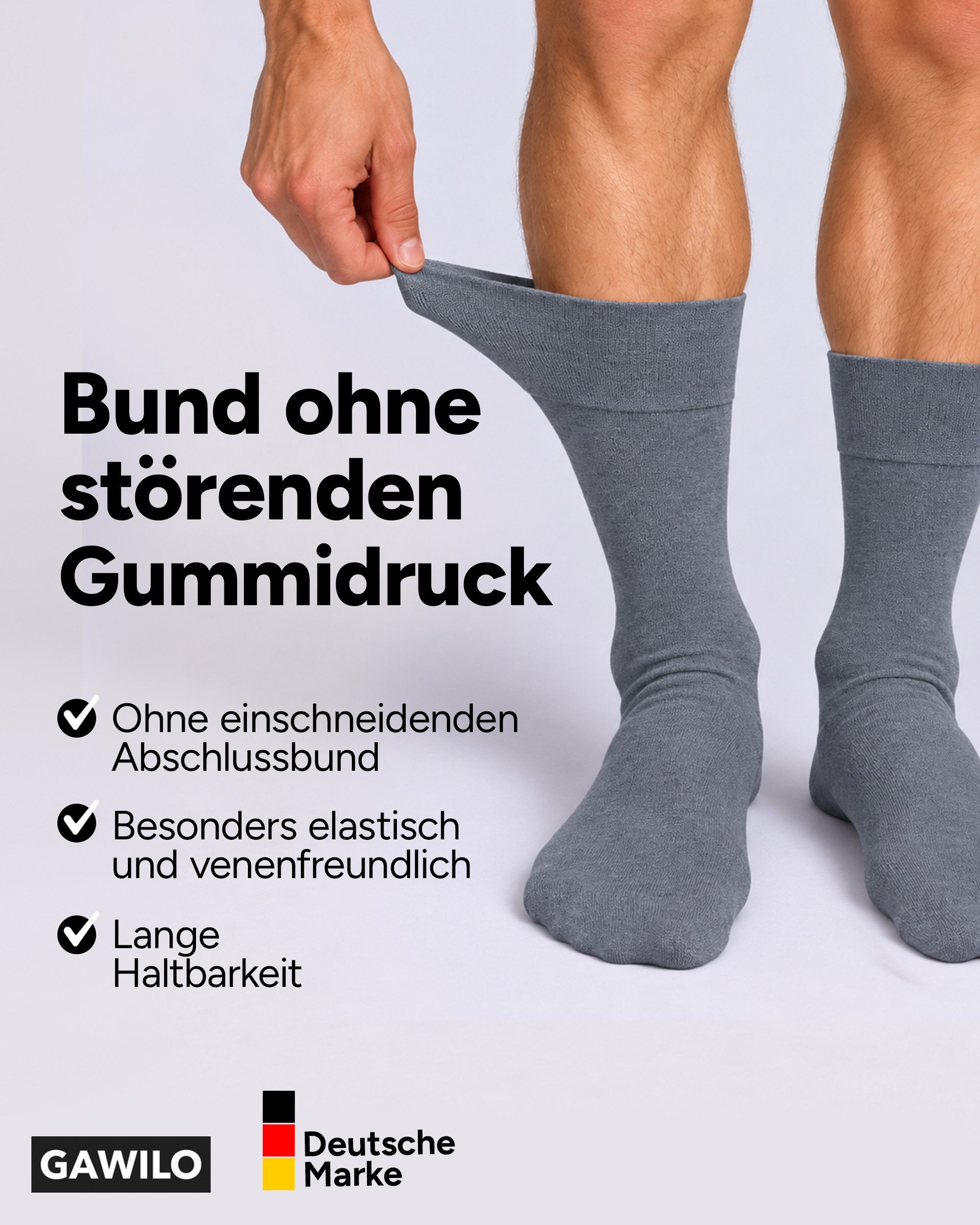 GAWILO Diabetikersocken für Herren, ohne Gummidruck, extra weiter Komfortbund, Business Socke (6 Paar) extra breiter Piquet - Strick am Bund – Bild 2 von 5