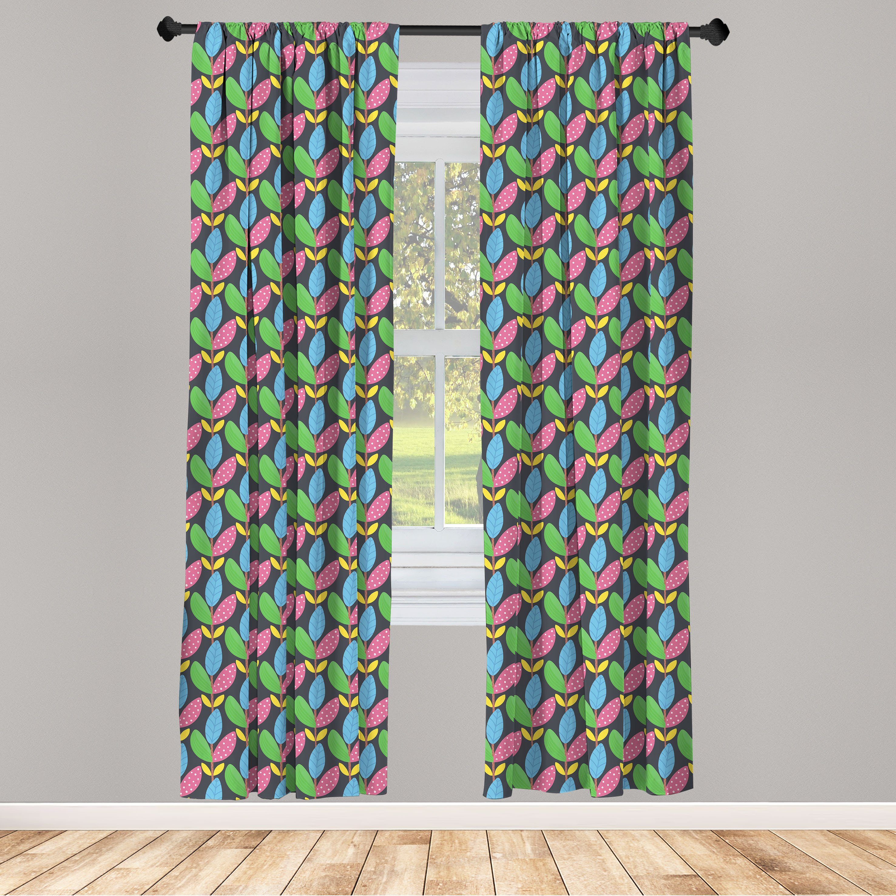 Gardine Vorhang für Wohnzimmer Schlafzimmer Dekor, Abakuhaus, Microfaser, Kindergarten Vivid Zweig Blätter Cartoon | Fertiggardinen