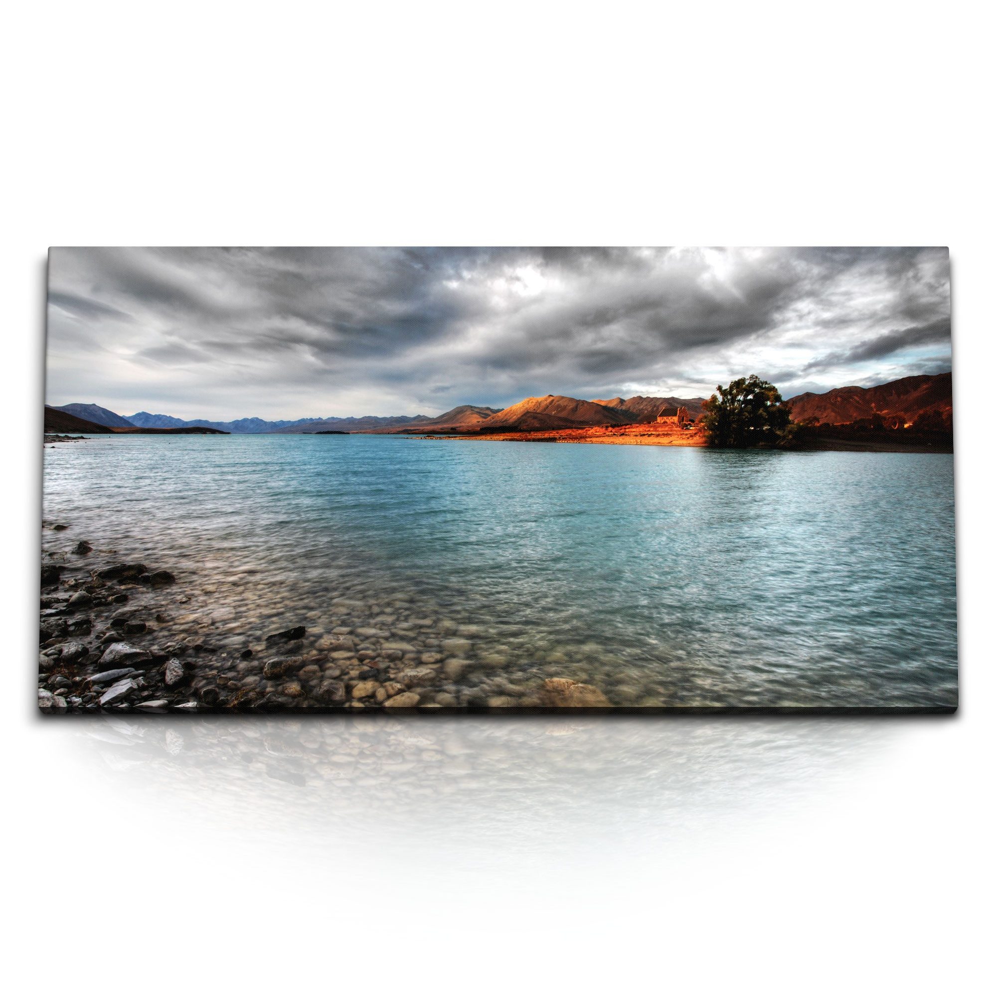 Leinwandbild Kunstdruck Bilder 120x60cm Glacier Lake See Kanada Natur dunkle Wolken