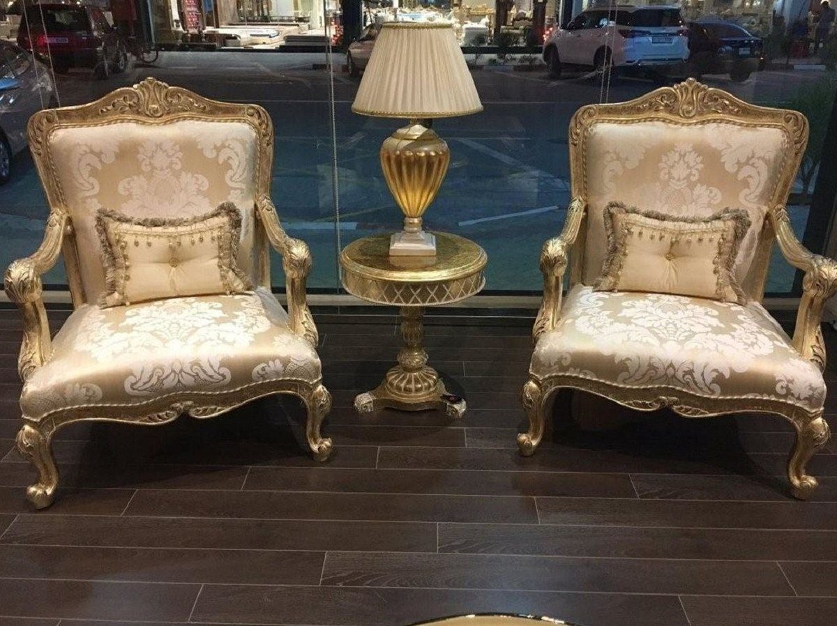 im Set 2 Handgefertigte 1 & Gold Luxus - / Beistelltische Prunkvoll Casa Padrino Couchtisch Antik Couchtisch Barock Edel - Barockstil Sofas 2 Sessel Gold - & 2 Möbel & &