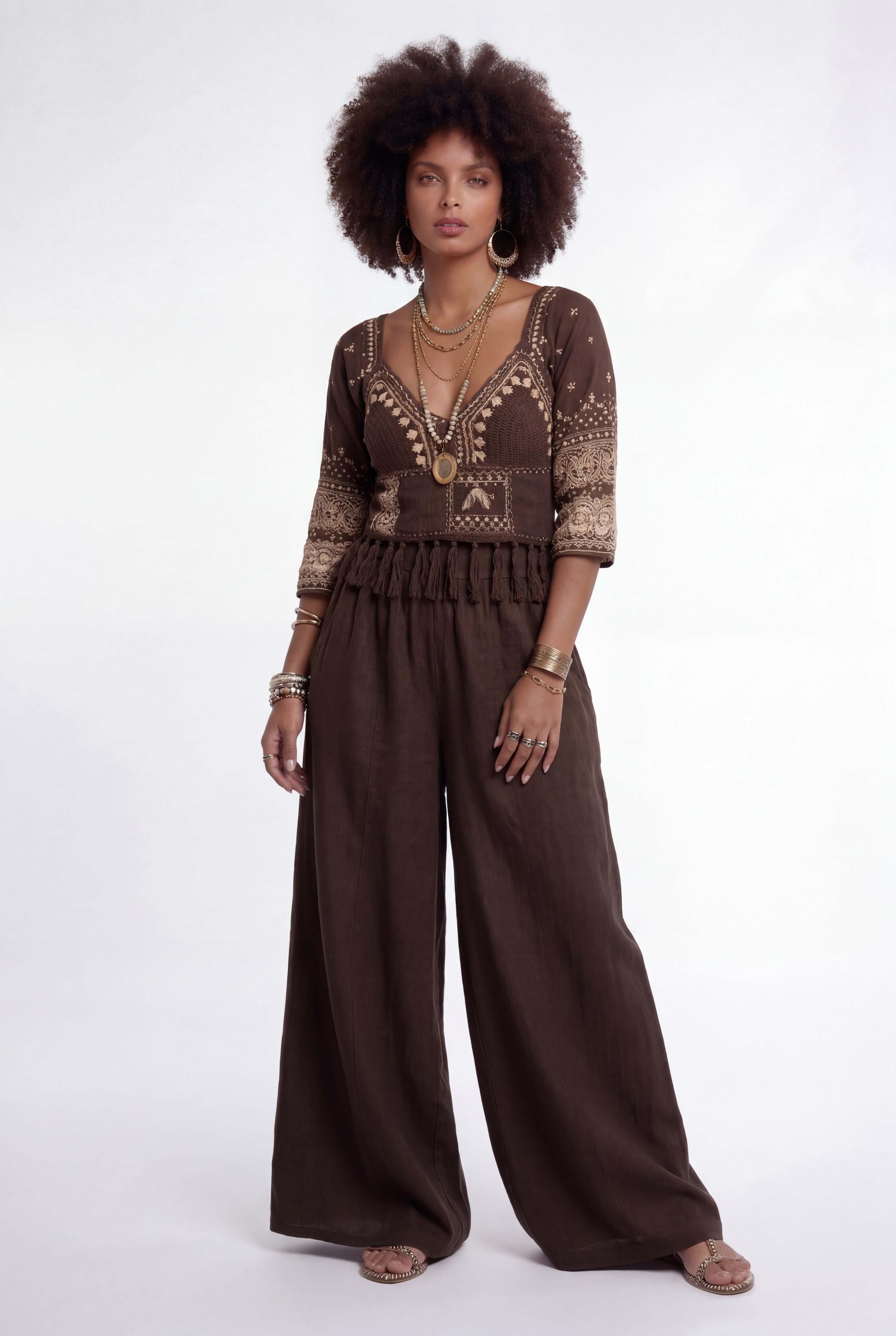 YC Fashion & Style Leinenhose Palazzo Hose weit – Sommerhose mit elastischem Bund und Taschen in Unifarbe