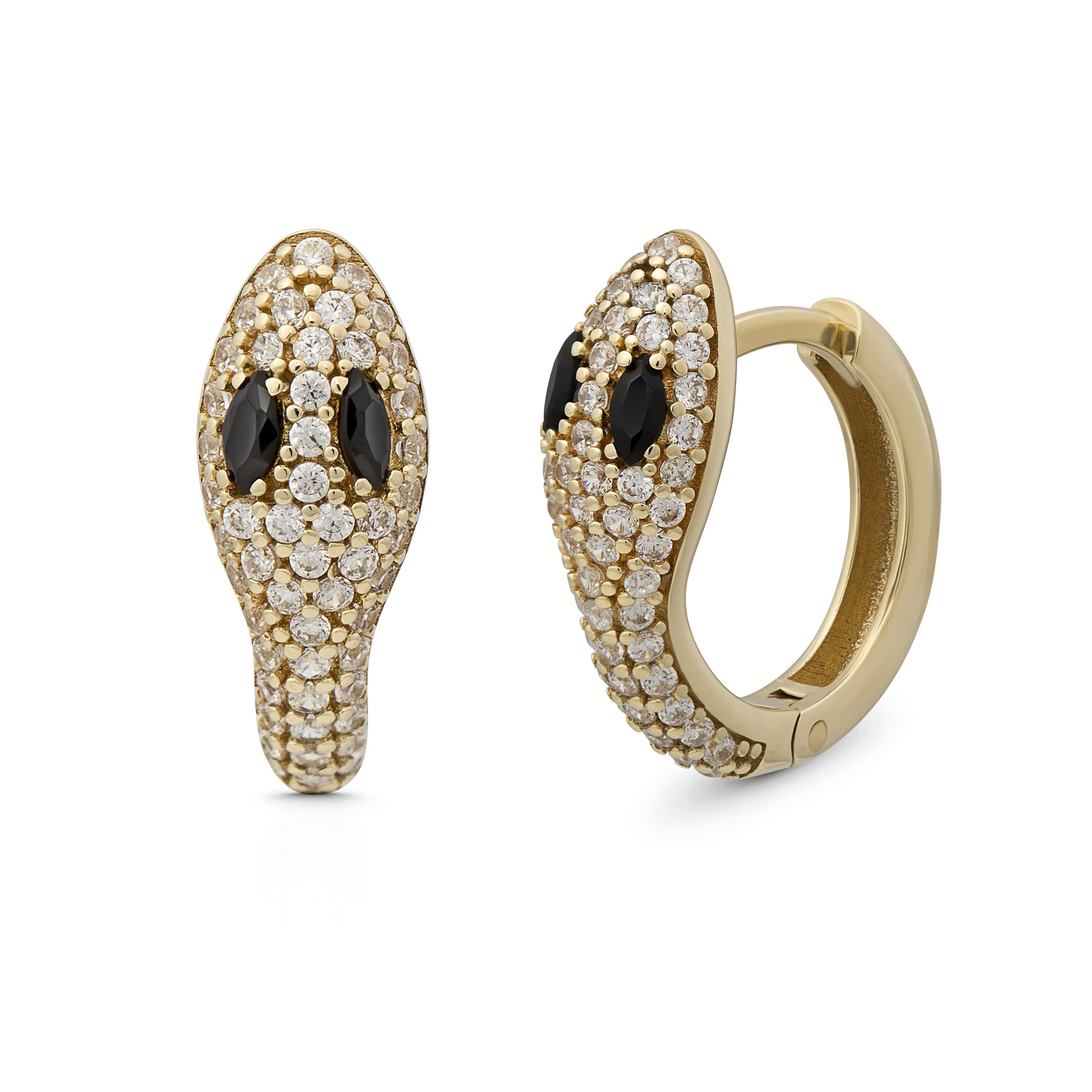 Suzan Gold Creolen-Set Ohrringe Damen, Princess Snake Huggies 375 Gelbgold, Creolen Schlange, Gelbgold 375, Zirkonia-Steine