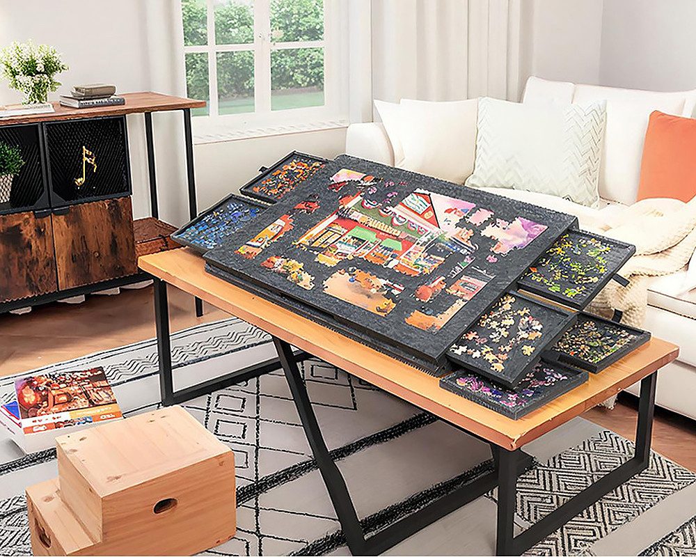 Jumpeak Puzzleunterlage Puzzlematte, 1000 Teile, Filz, Faltbar, 5 Farben, Puzzleaufbewahrung, Faltbar mit Klettverschluss – unfertige Puzzles sicher transportieren