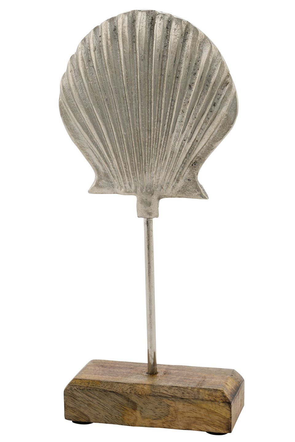 Dekoobjekt Aluminiummuschel auf Holzsockel, 23 x 11 x 5 cm