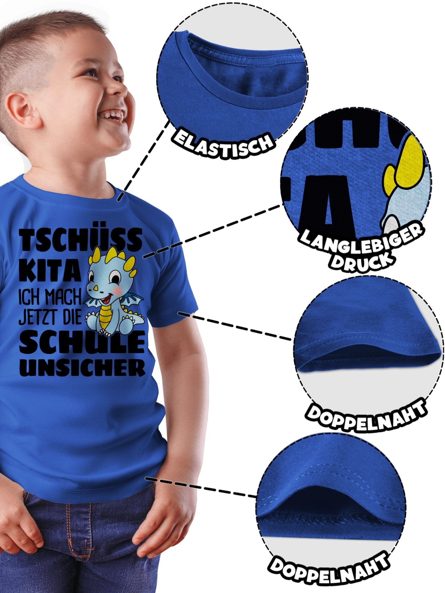 T-Shirt Drachen Schule blauem Royalblau Mit ich Einschulung Kita 2 Schulanfang Geschenke jetzt Tschüss mach Shirtracer die unsicher! Junge