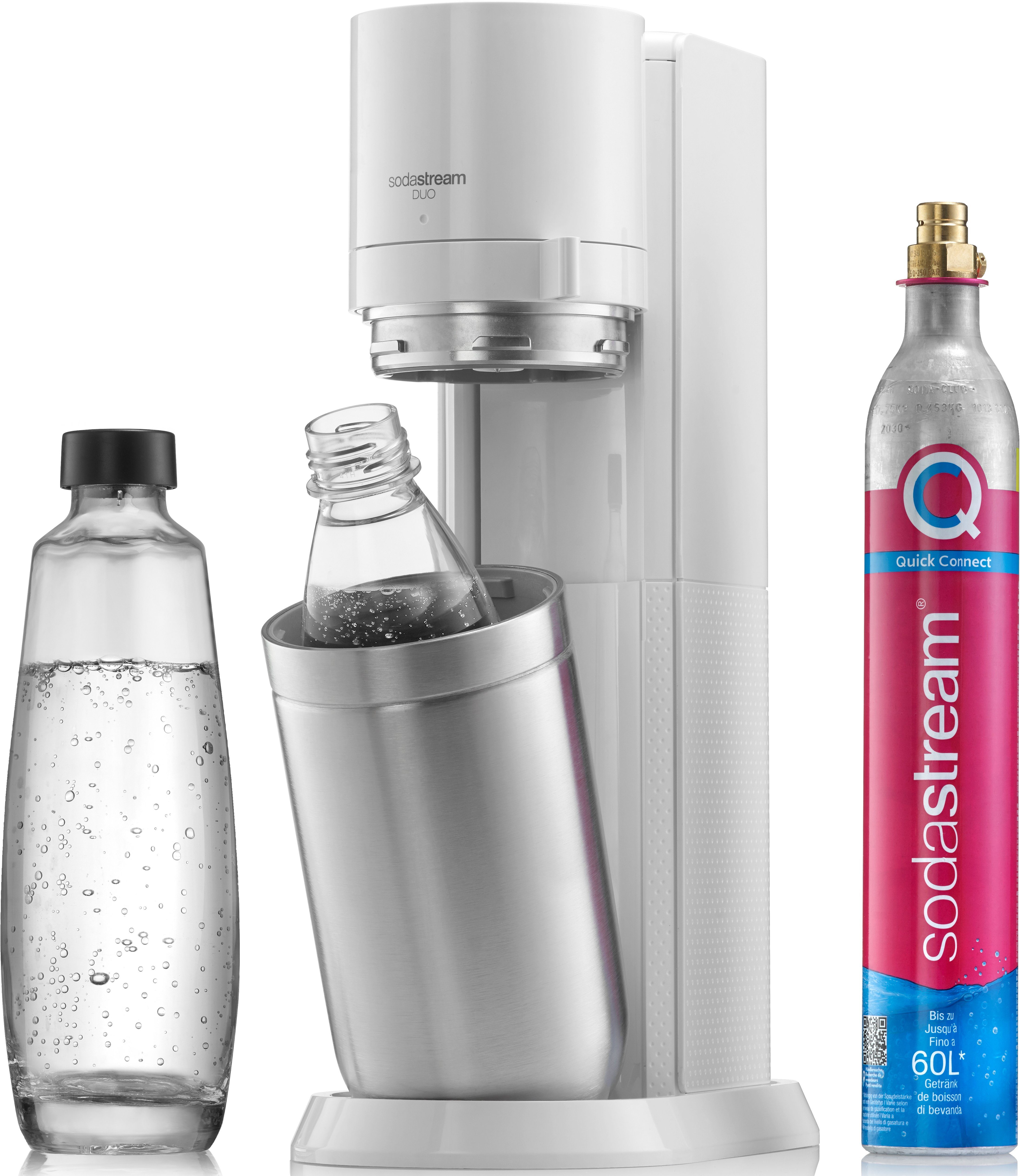 SodaStream Wassersprudler DUO, (Set, 4-tlg), CO2-Zylinder, 1L Glasflasche, 1L spülmaschinenfeste Kunststoff-Flasche weiß | Wassersprudler-Geräte