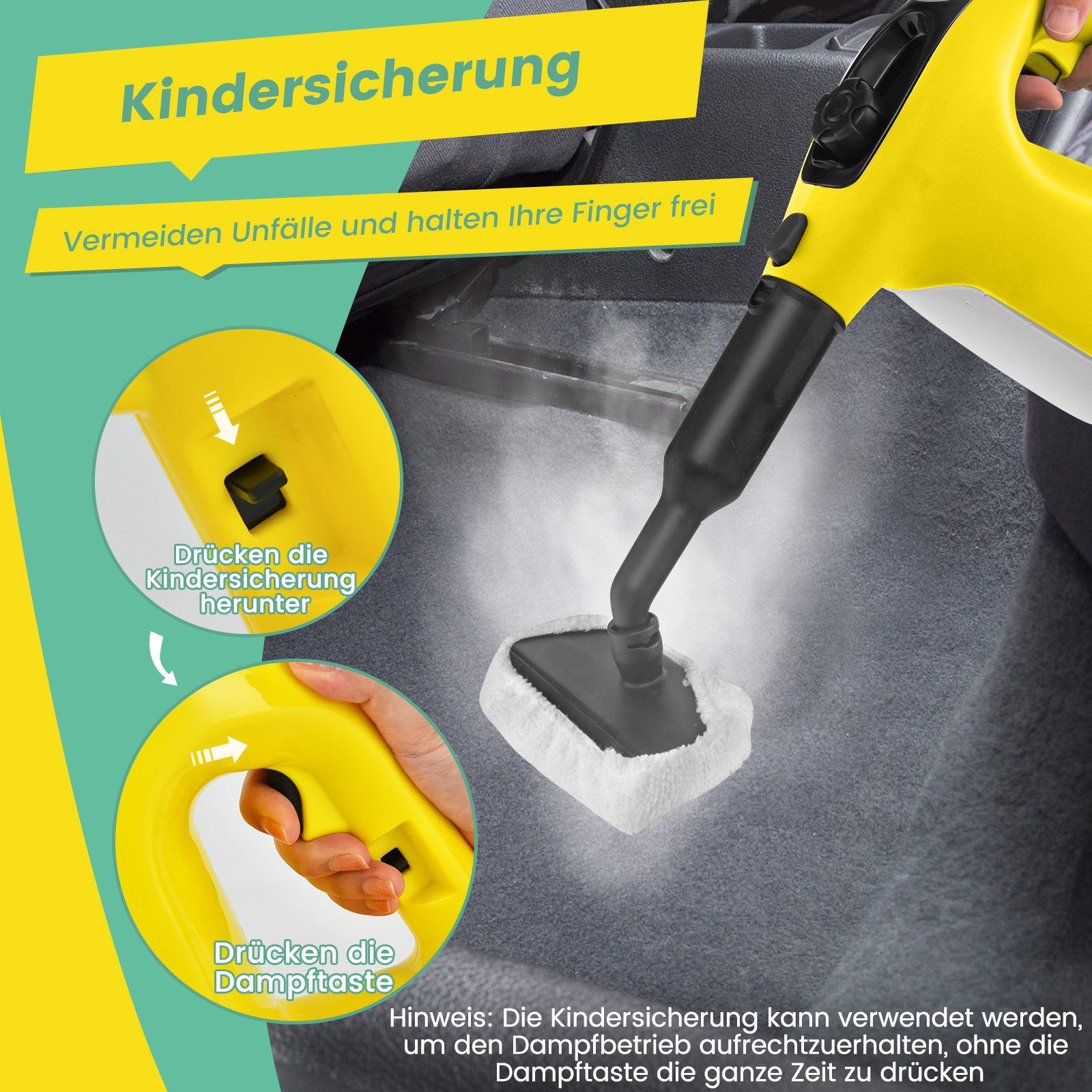 COSTWAY Dampfreiniger, 1400 W, 2 Bar, 125℃, Handgerät mit 14 Zubehörteilen