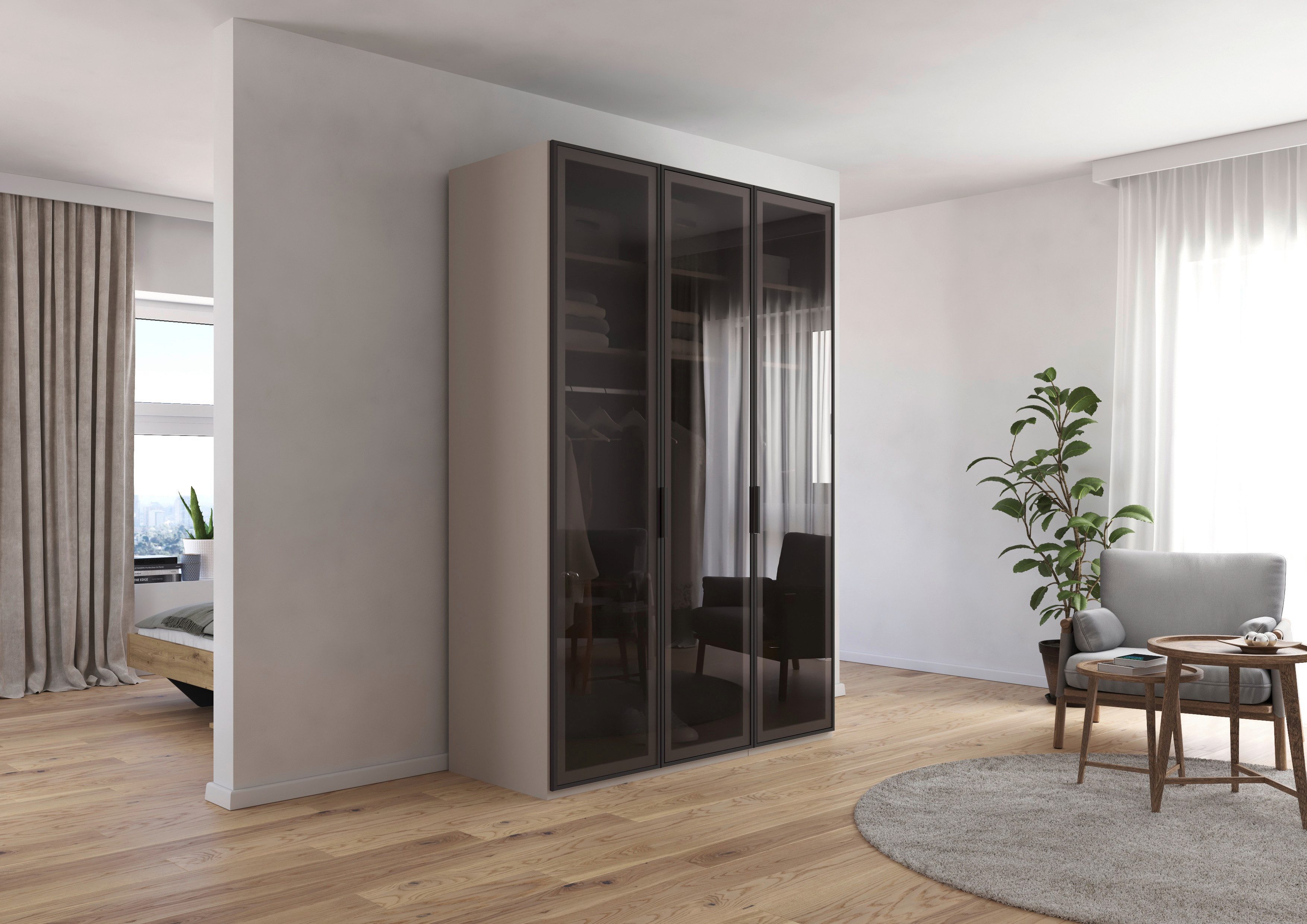 rauch Kleiderschrank Schrank Garderobe SKAT SHINE Breiten 151/201/251/301cm, Höhe 223/235cm (3 verschiedene Ausstattungen BASIC/CLASSIC/PREMIUM (inkl. SOFT-CLOSE) edle Schrankfront mit hochwertigen Glasrahmentüren MADE IN GERMANY