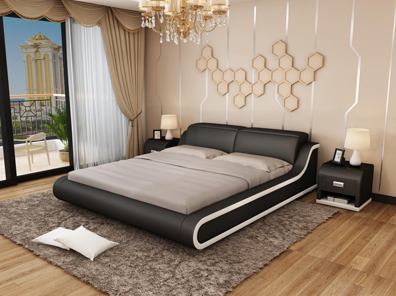 Xlmoebel, Wasserbett Doppelbett in Lederoptik mit USB-Anschluss und Wasserfüllung